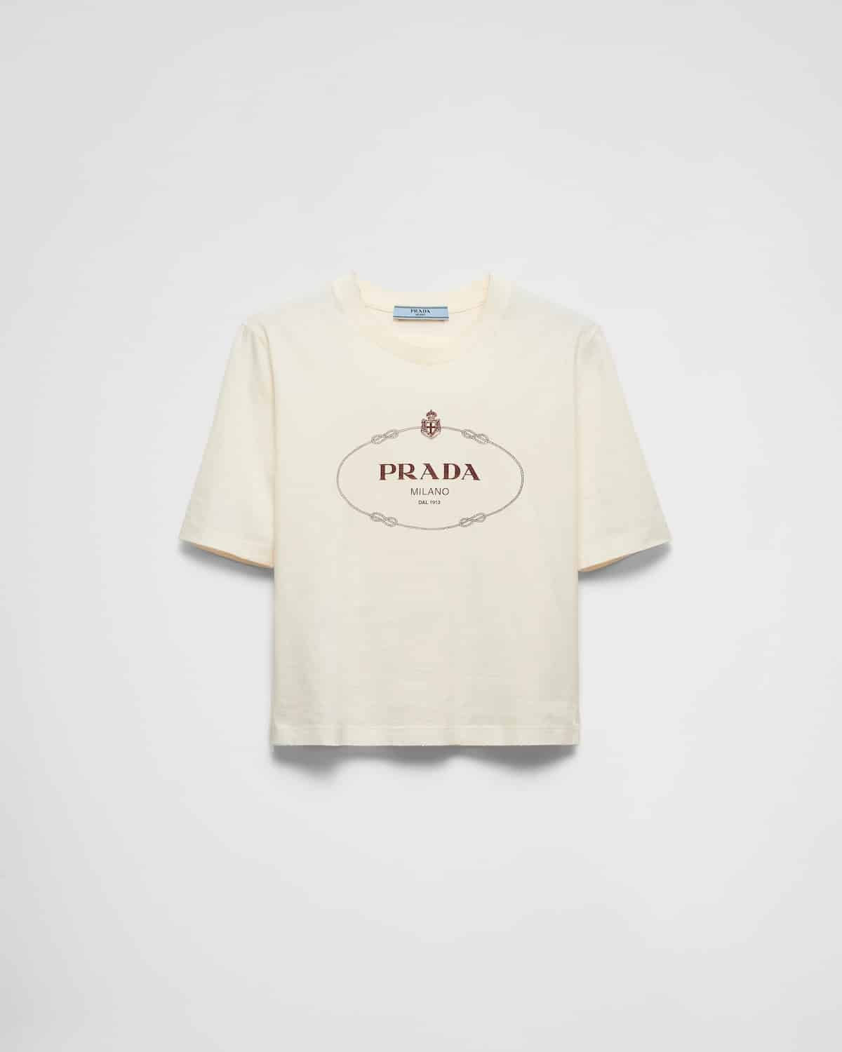 T-shirt jersey imprimé ivoire grenat Prada-influensse