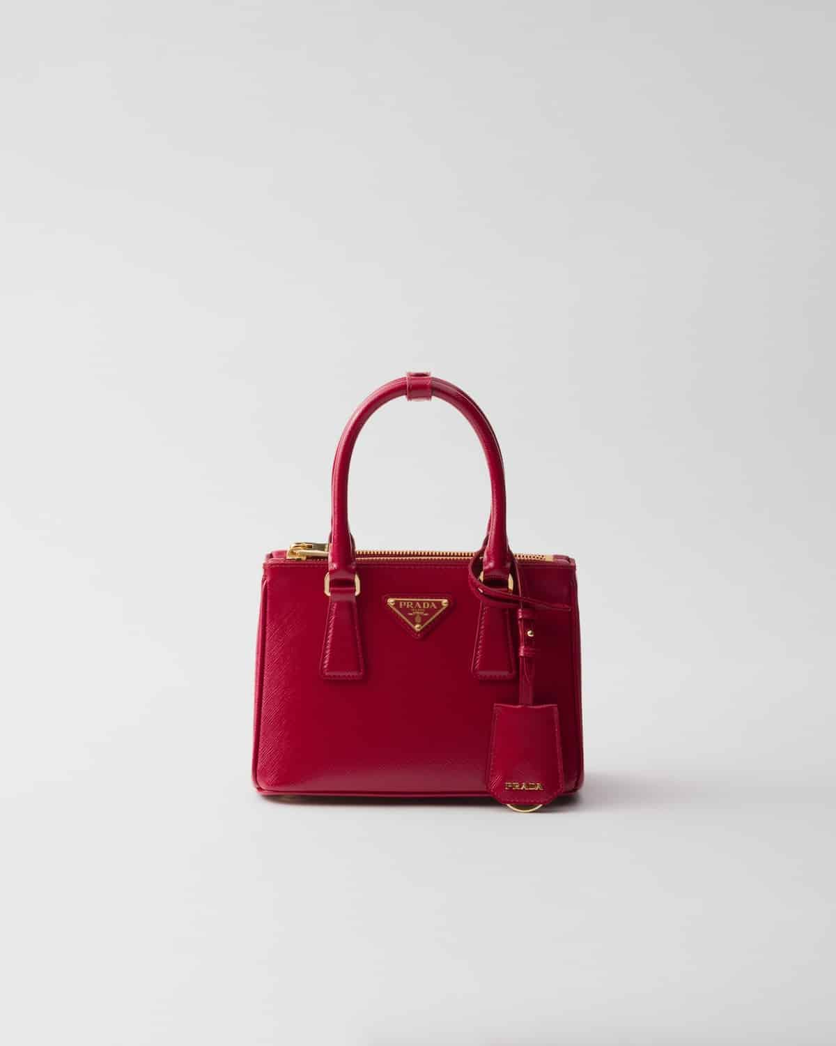 Mini sac Galleria cuir Saffiano verni rouge cerise Prada-influenss