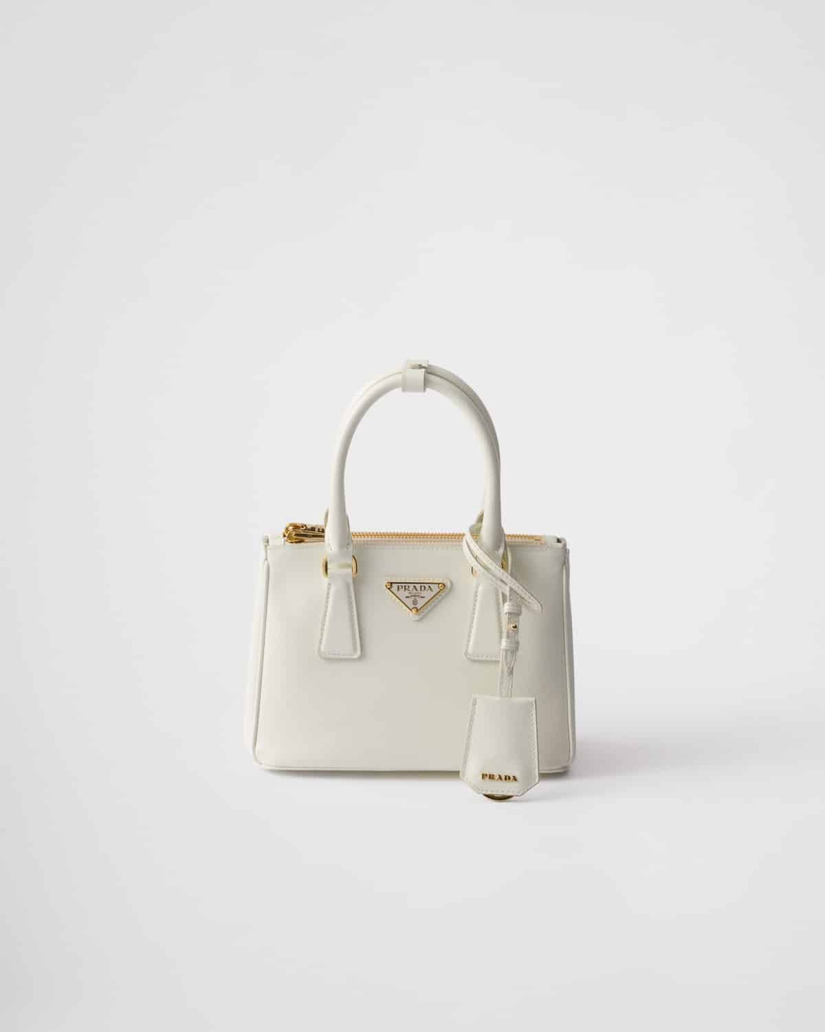 Mini sac Galleria cuir Saffiano verni blanc Prada-influensse