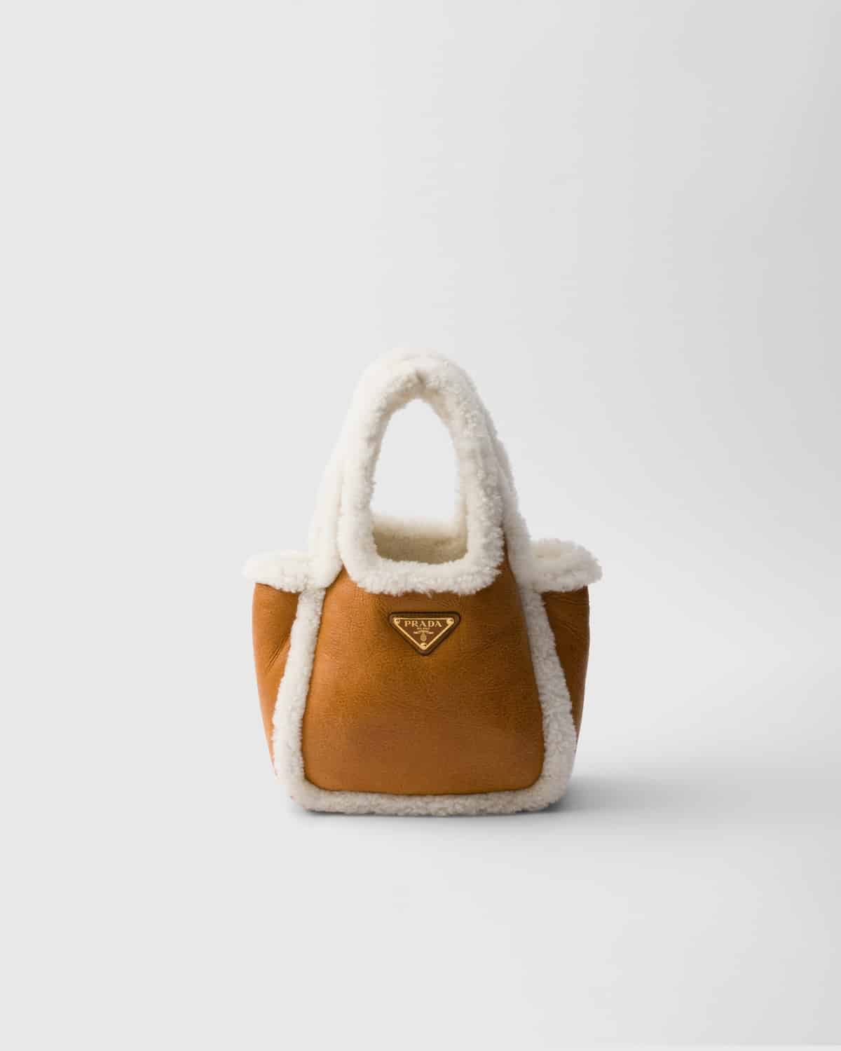 Mini sac à main peau mouton cognac naturel Prada-influensse