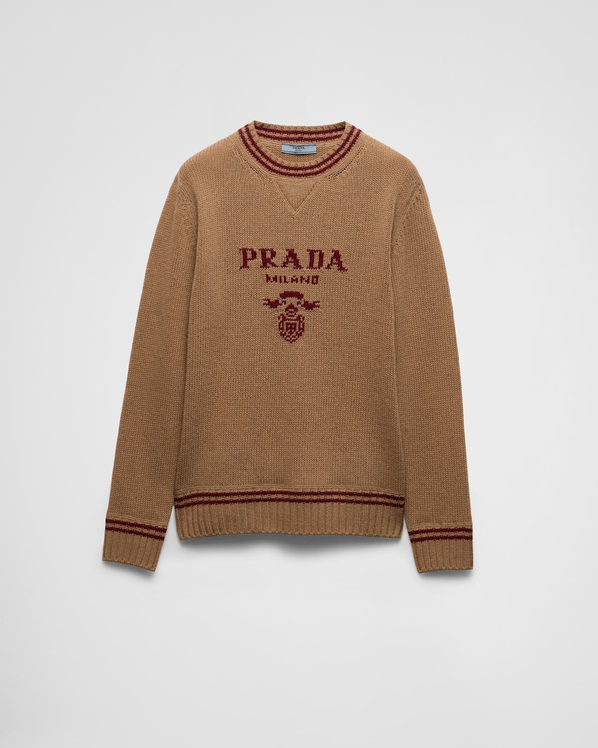 Pull laine cachemire logo chameau amaranthe Prada-influensse