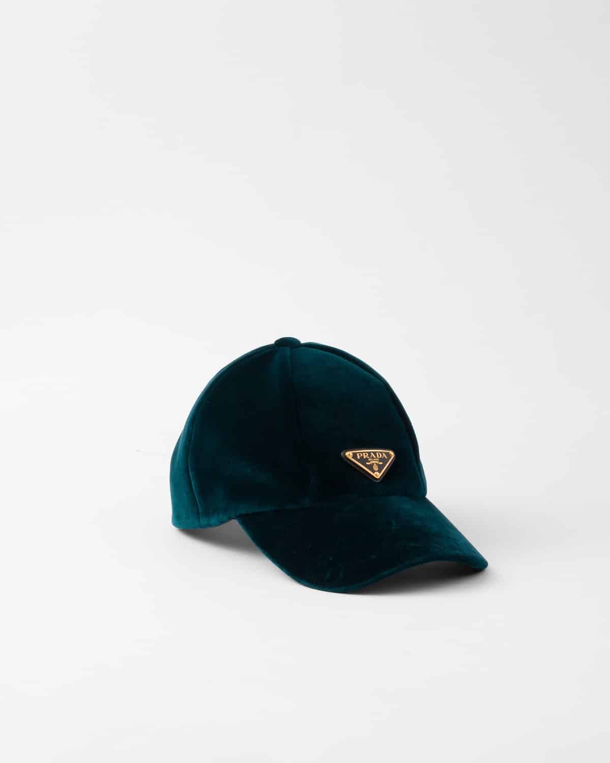 Casquette velours bleu sarcelle foncé Prada-influensse