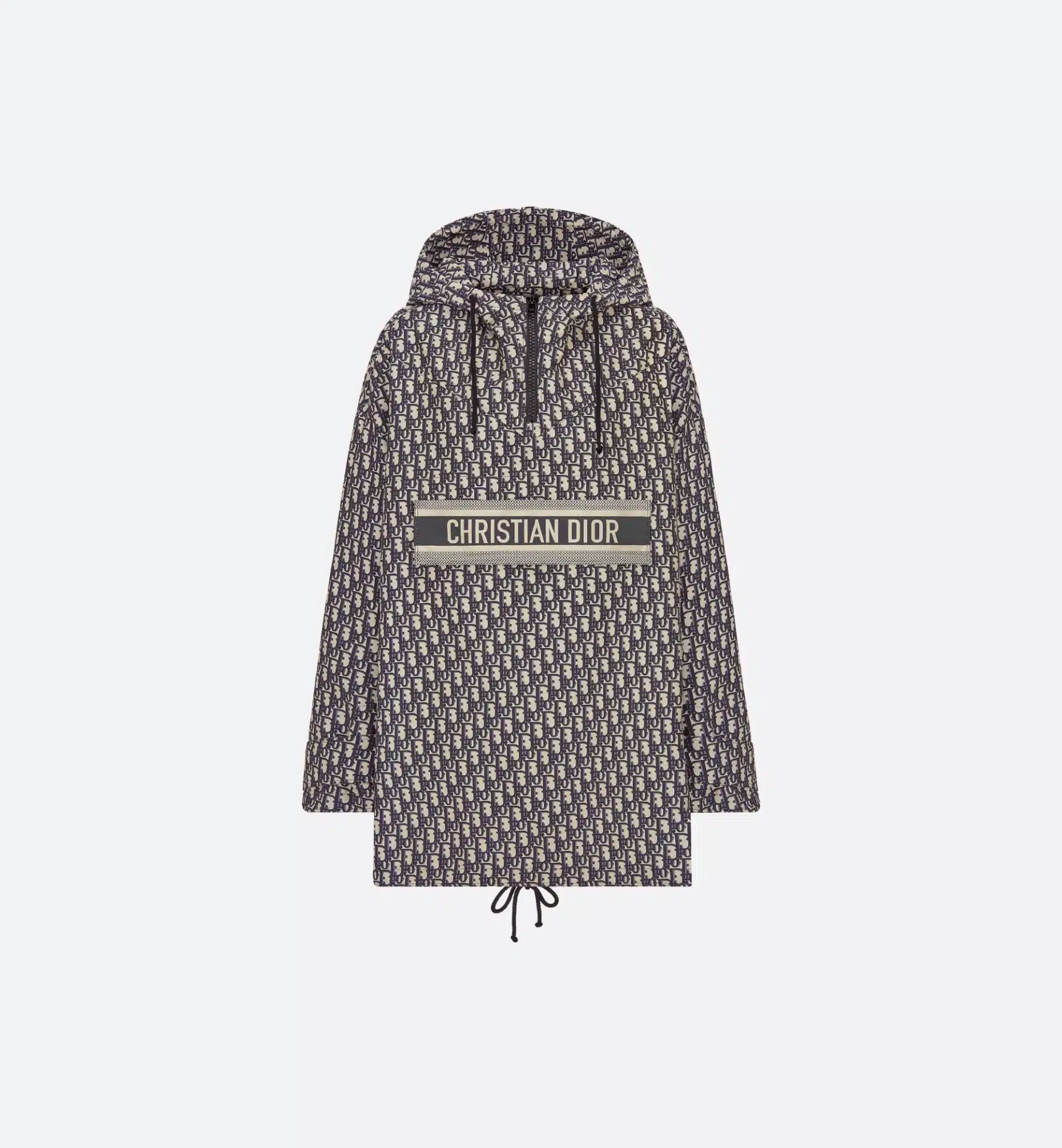 Anorak à capuche luxe taffetas motif oblique bleu écru Dior-influensse