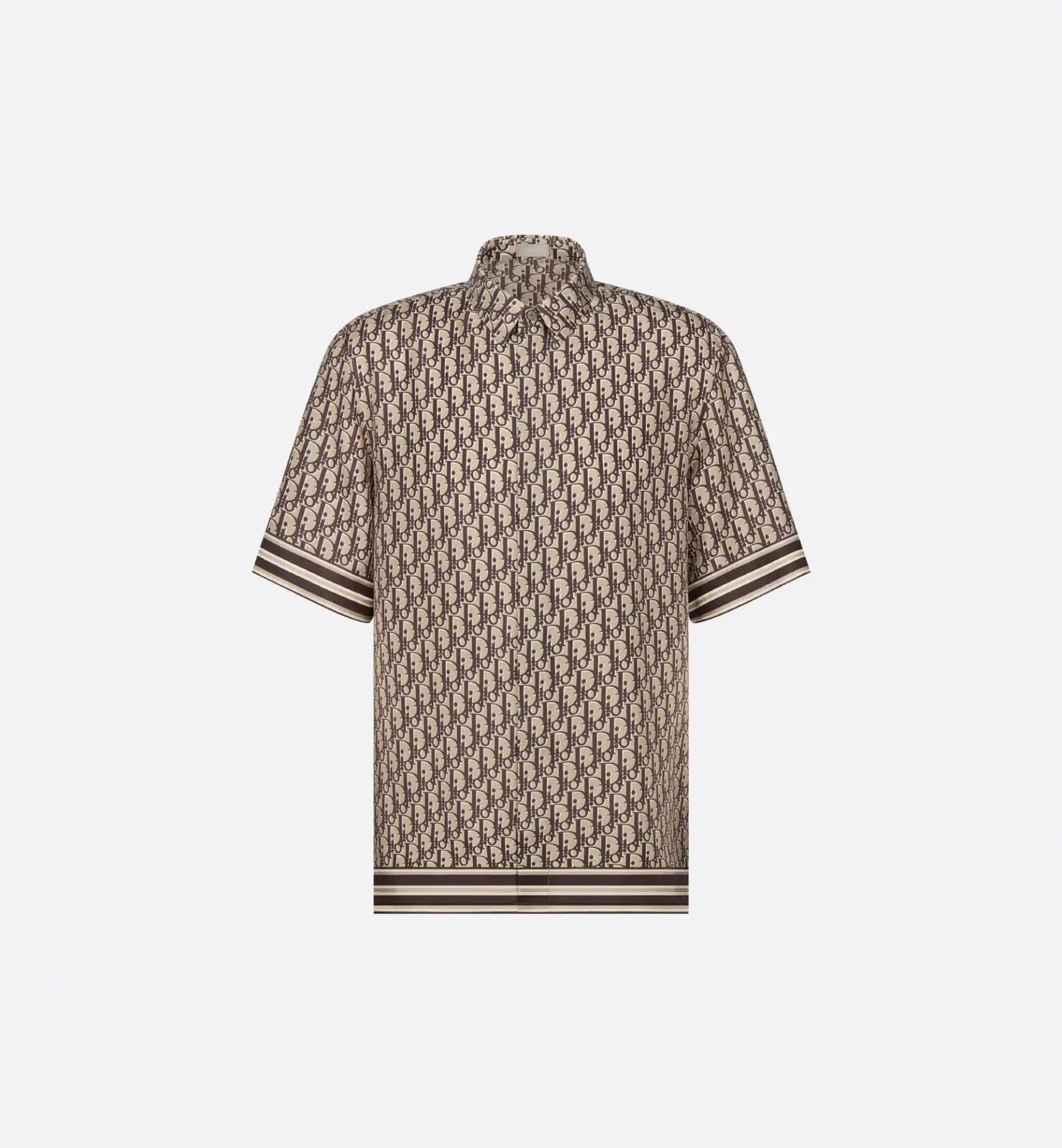 Chemise manches courtes luxe soie oblique beige marron Dior-influensse