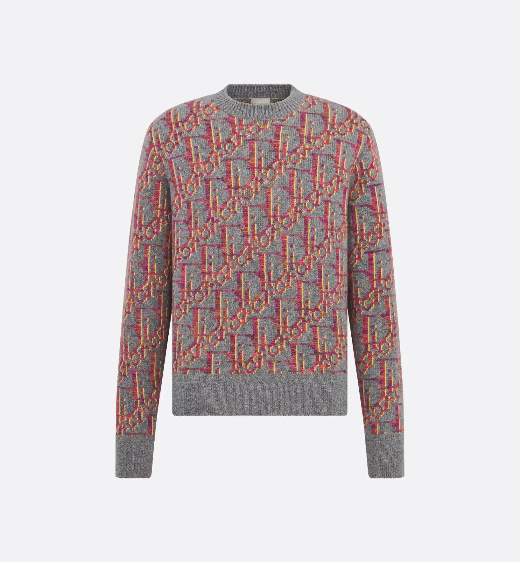Pull laine jacquard oblique gris rose Dior-influensse