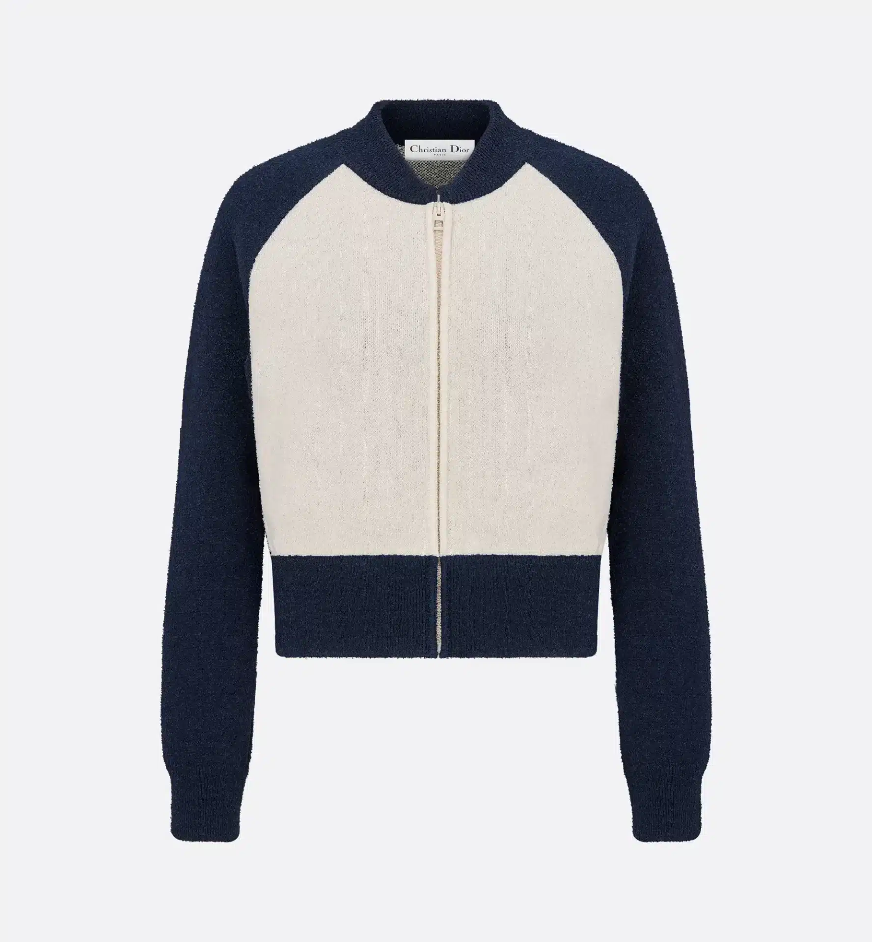 Bomber maille laine luxe écrue bleu Dior-influensse