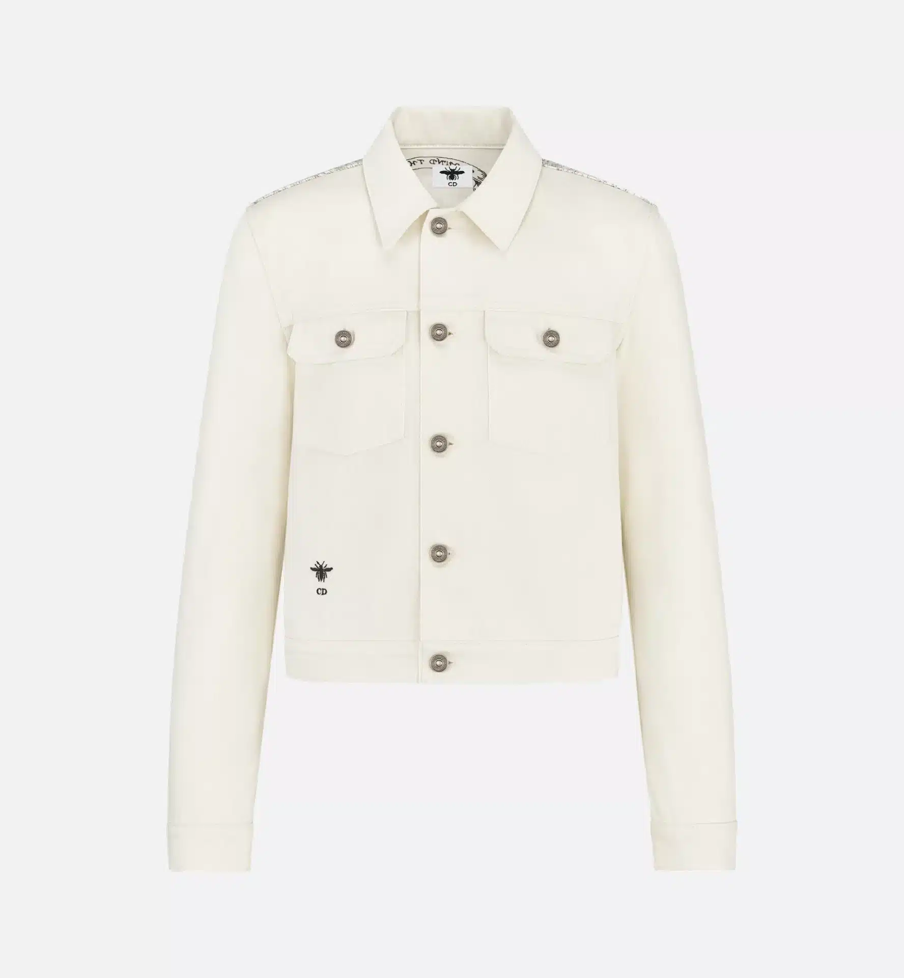 Veste denim luxe motif multicolore Dior Around the world écru-influensse