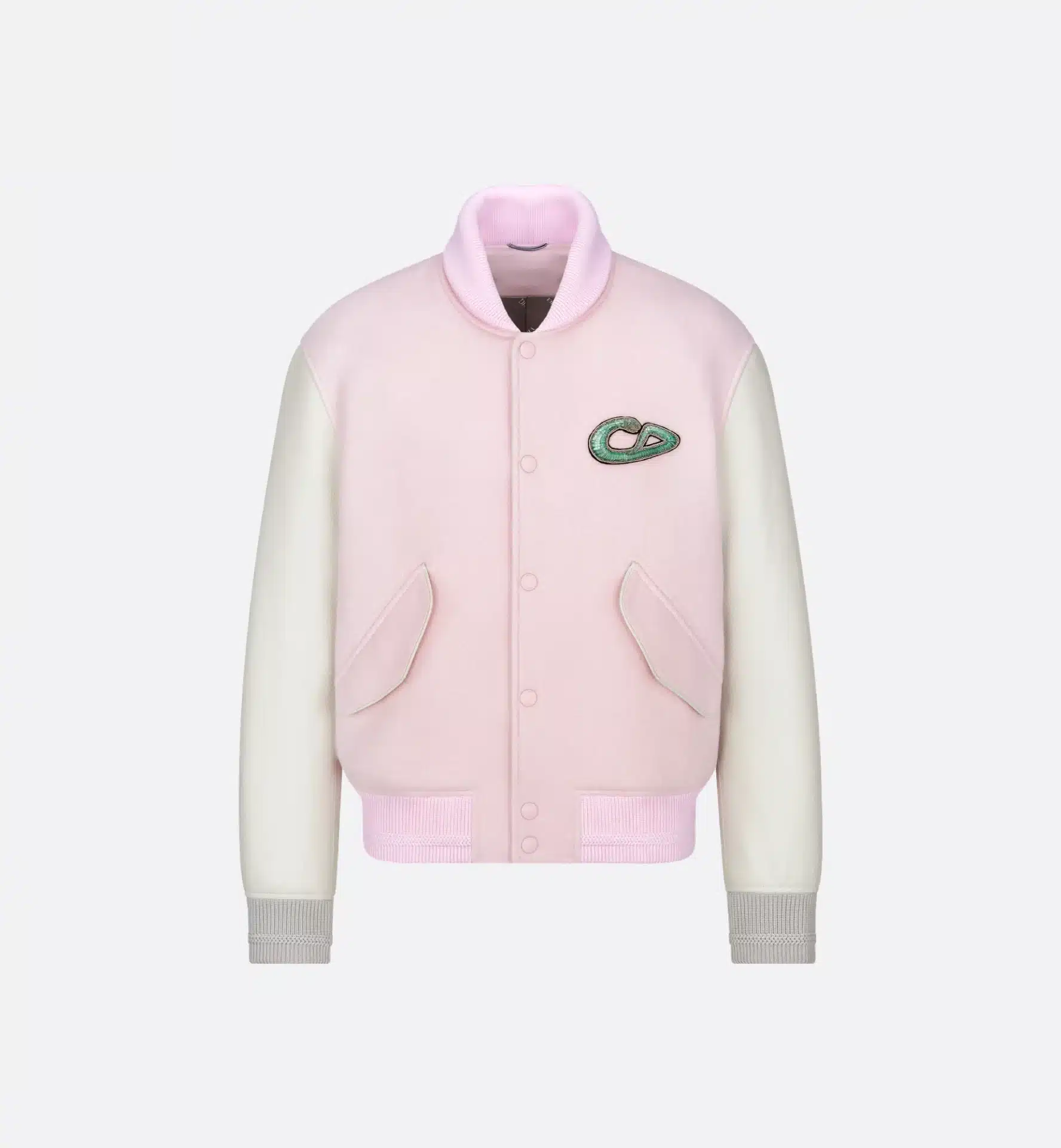 Blouson Varsity Dior And Kaws cuir laine cachemire rose beige Dior-influensse