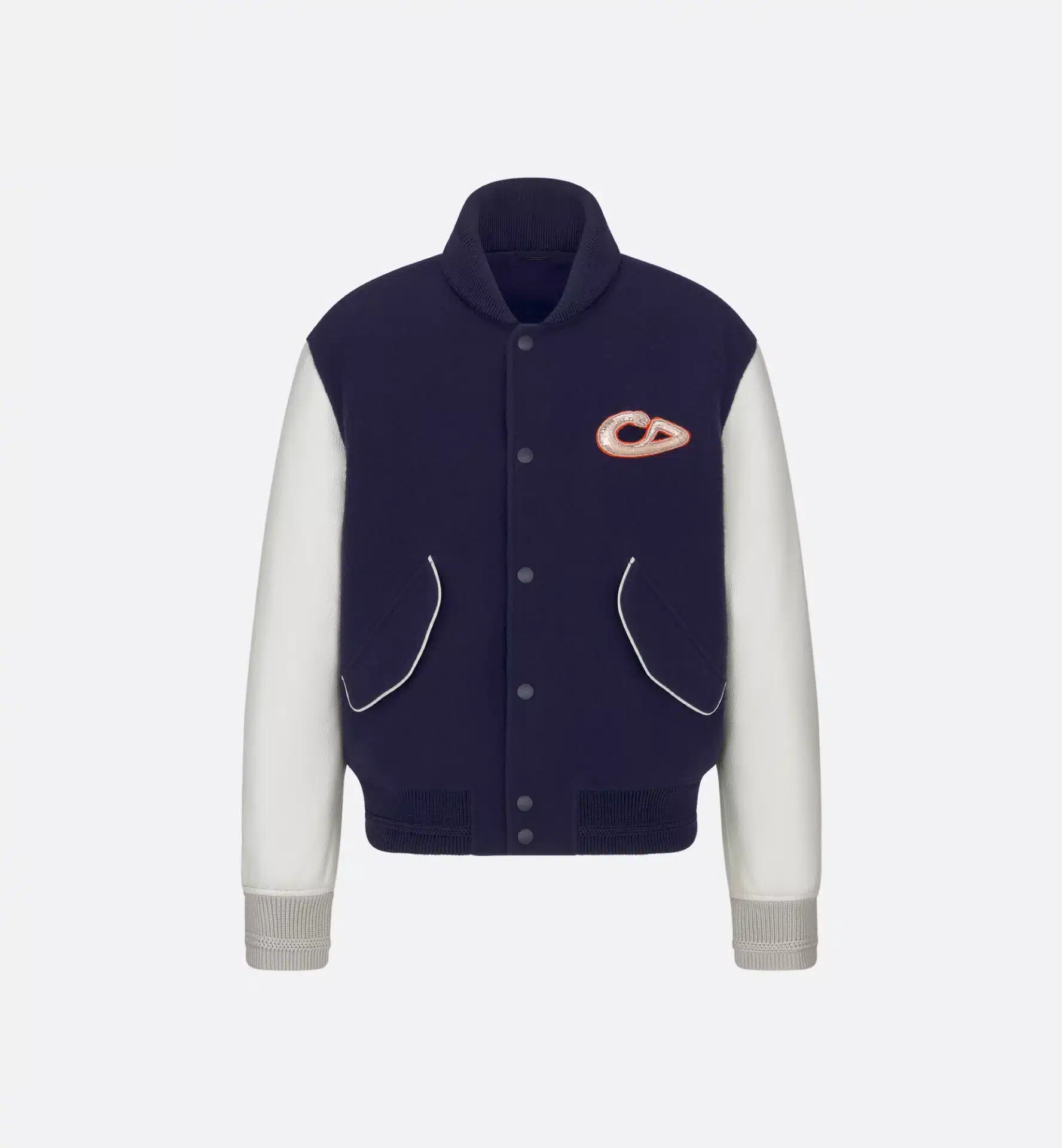 Blouson Varsity Dior And Kaws cuir laine cachemire bleu beige Dior-influensse