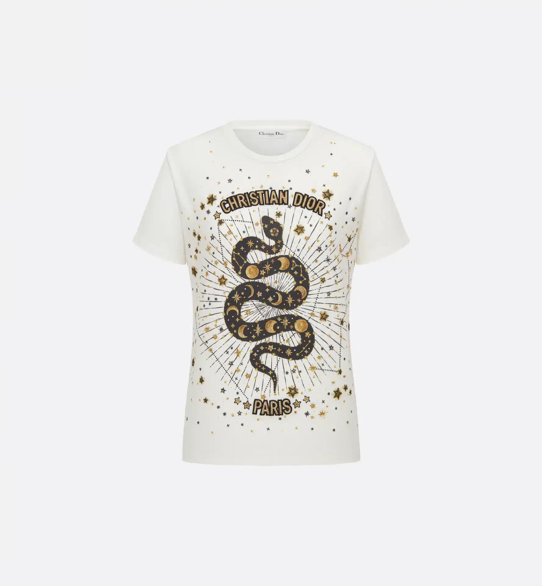 T-shirt luxe brodé Dior Astral doré jersey coton blanc Dior-influensse