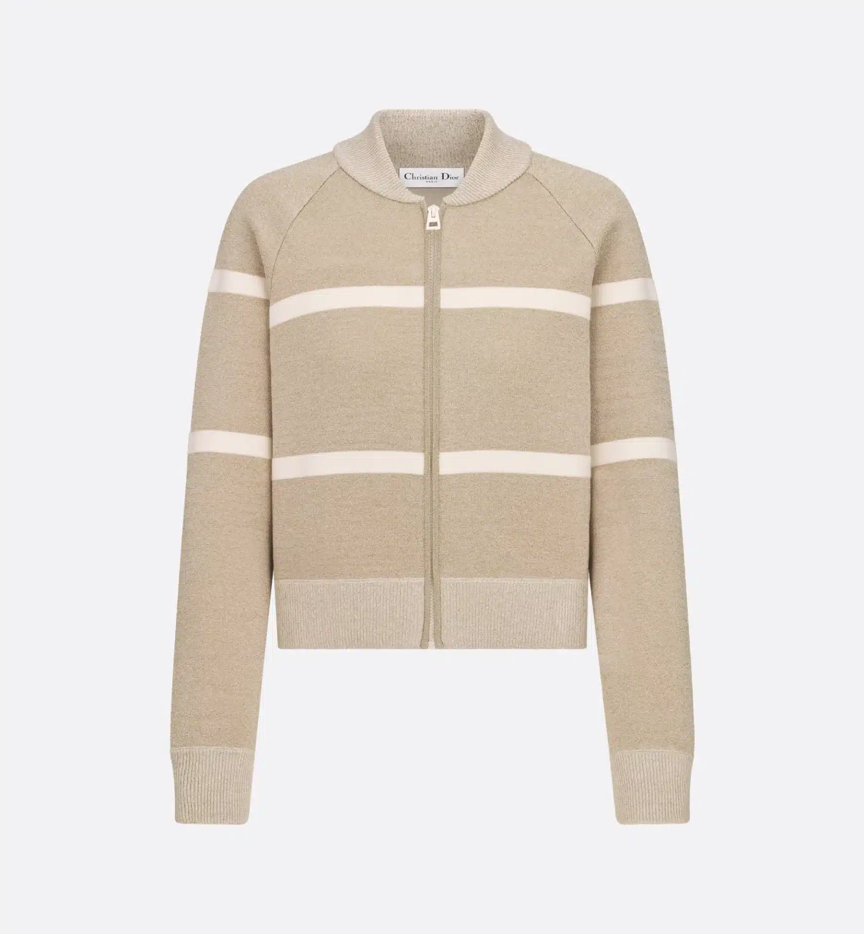 Bomber DiorAlps motif Miss Dior blanc maille cachemire doré-influensse