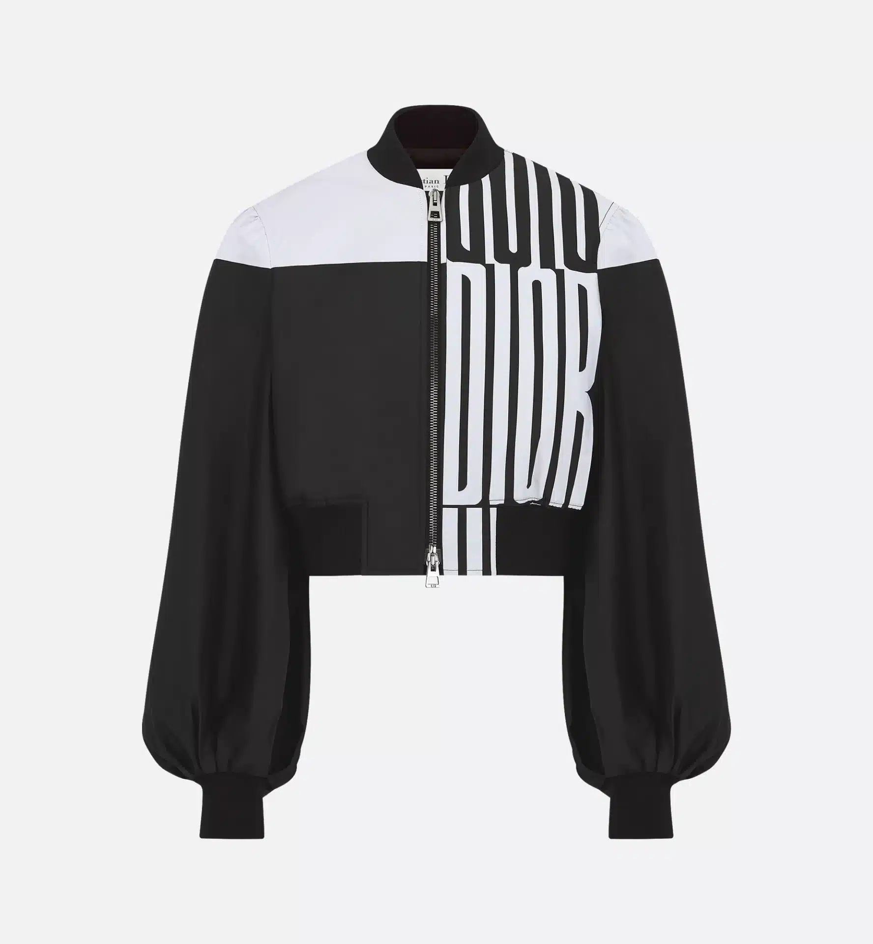 Bomber court manches bouffantes taffetas noir blanc Dior-influensse