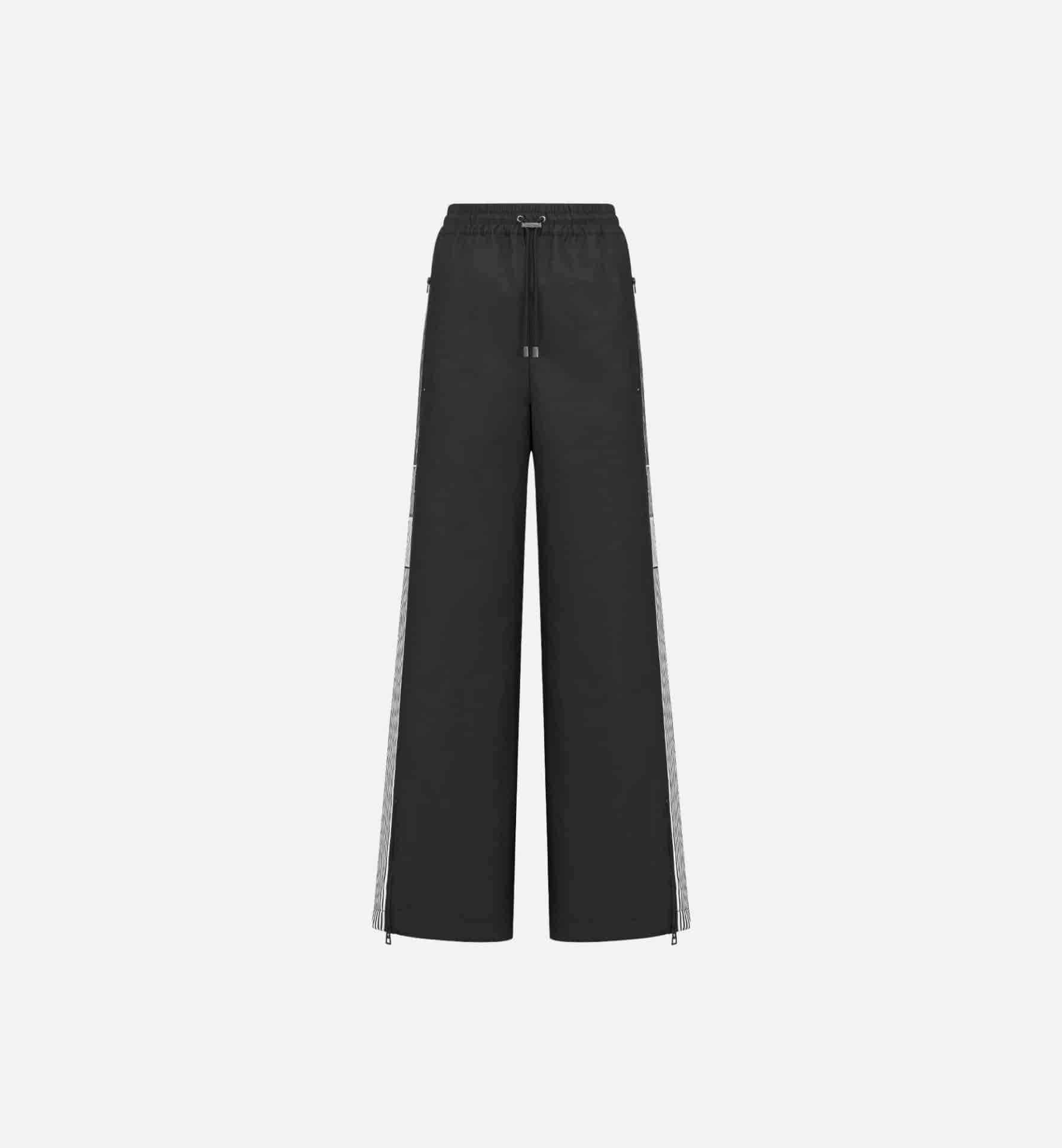 Pantalon streetwear luxe ample évasé graphique taffetas noir Dior-influensse