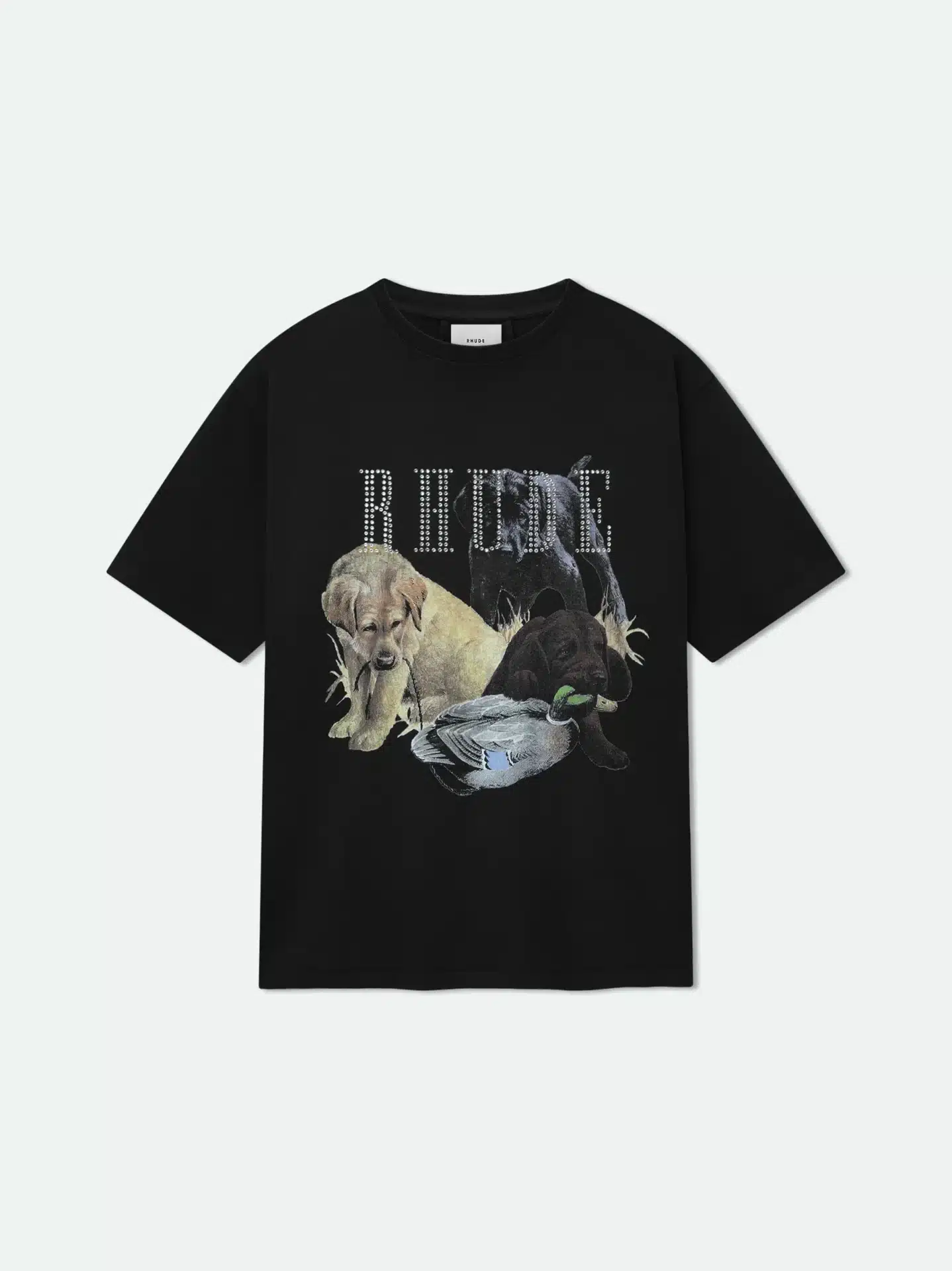T-shirt luxe Chien de Chasse strass coton noir Rhude-influensse