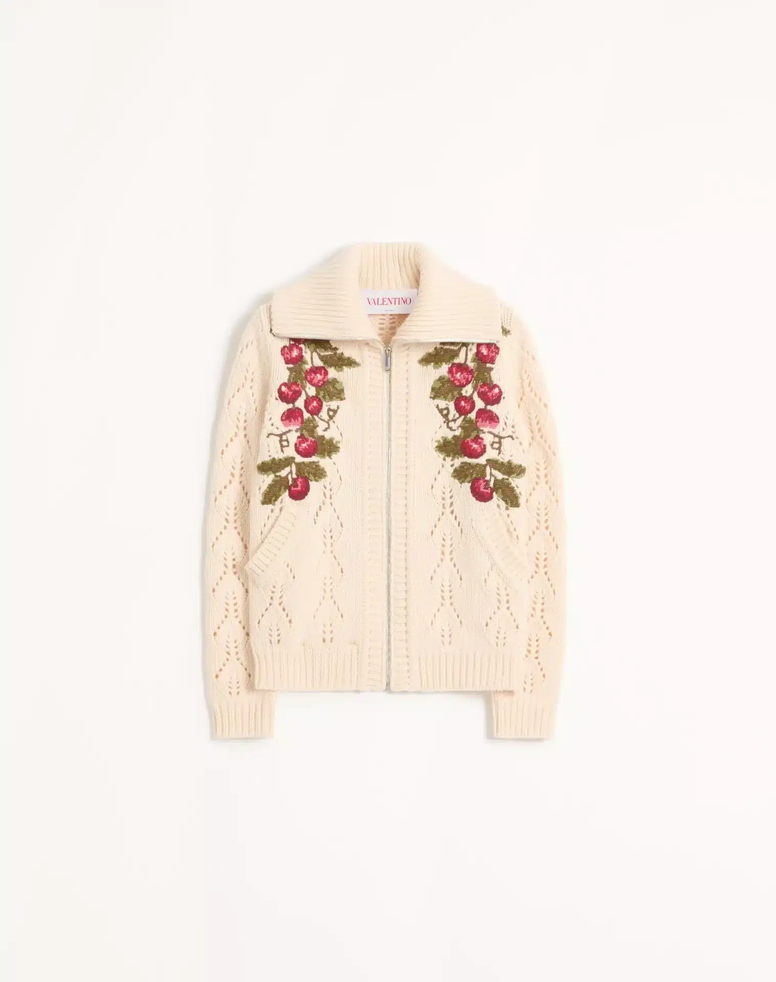 Veste tricot luxe laine brodée bouleau Valentino-influensse