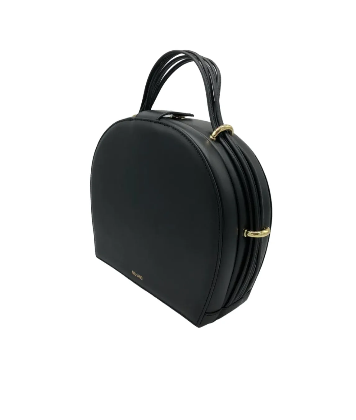 Sac à main Luxe Rania rond cuir noir Nilhane-influensse