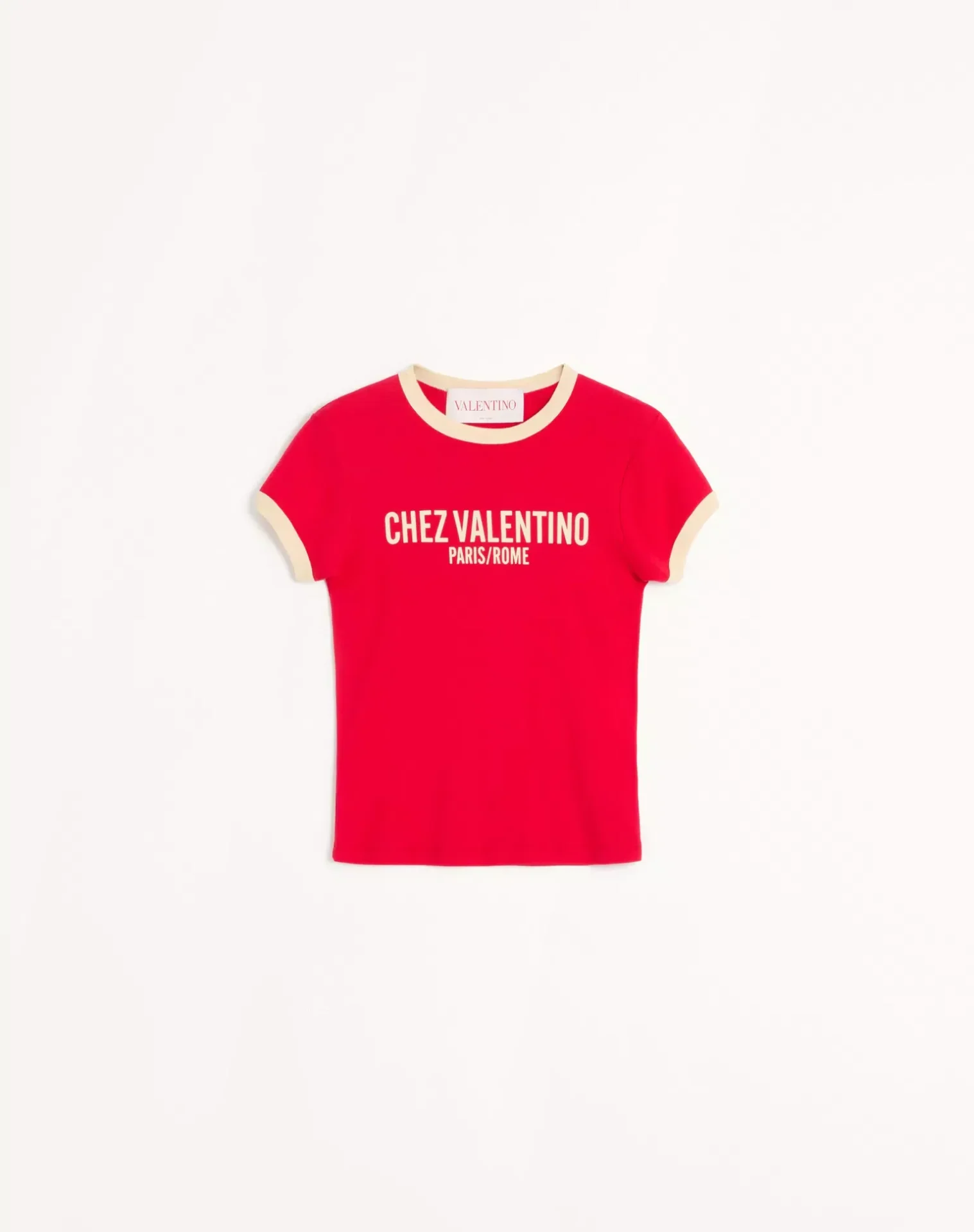 T-shirt luxe imprimé Chez Valentino coton rouge bouleau-influensse
