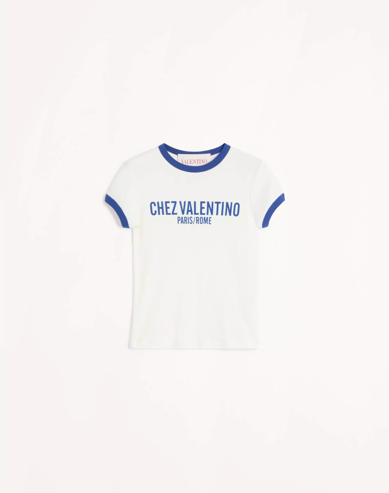 T-shirt luxe imprimé Chez Valentino coton ivoire bleu-influensse