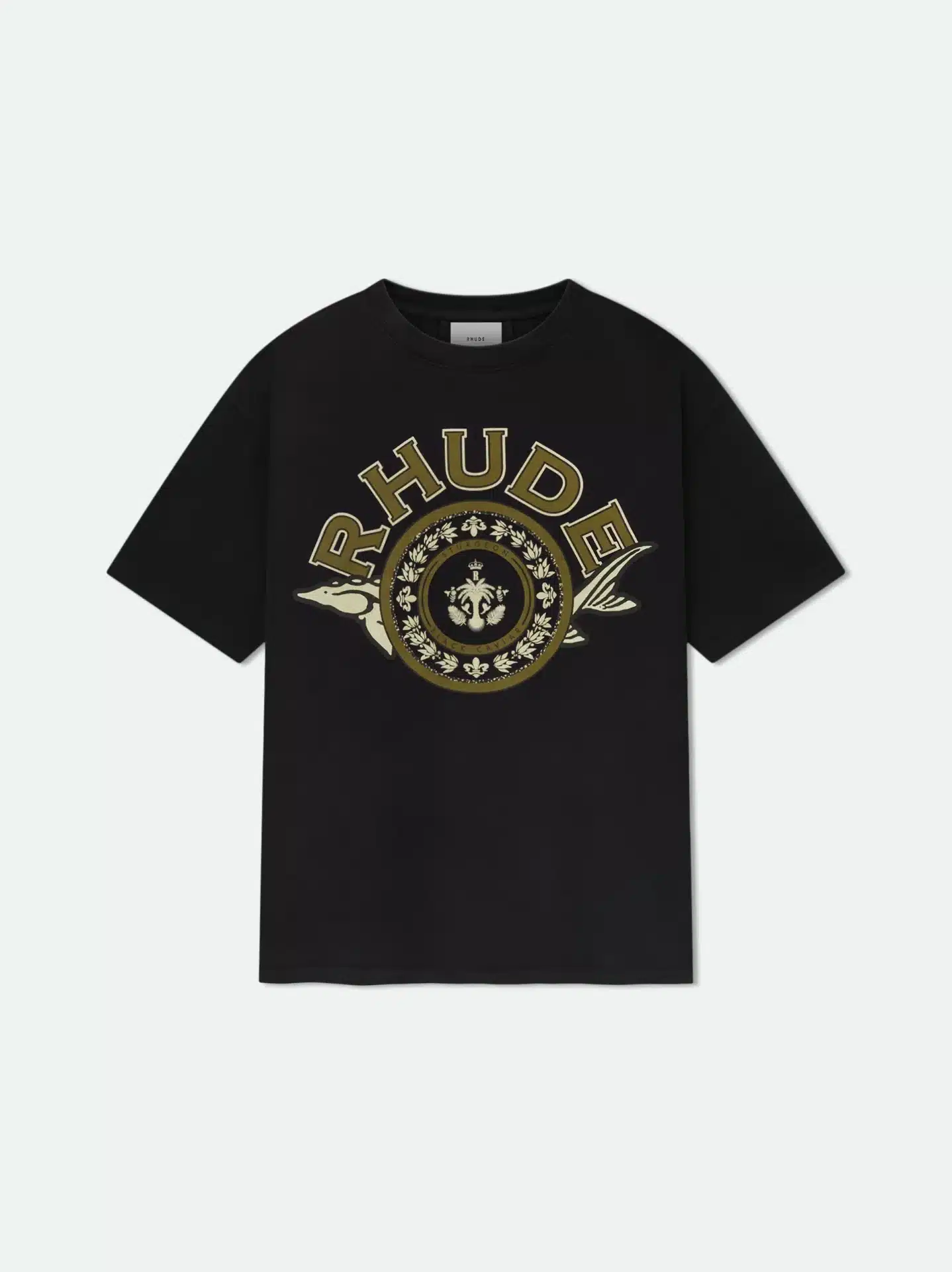 T-shirt luxe vintage Black Caviar coton noir Rhude-influensse