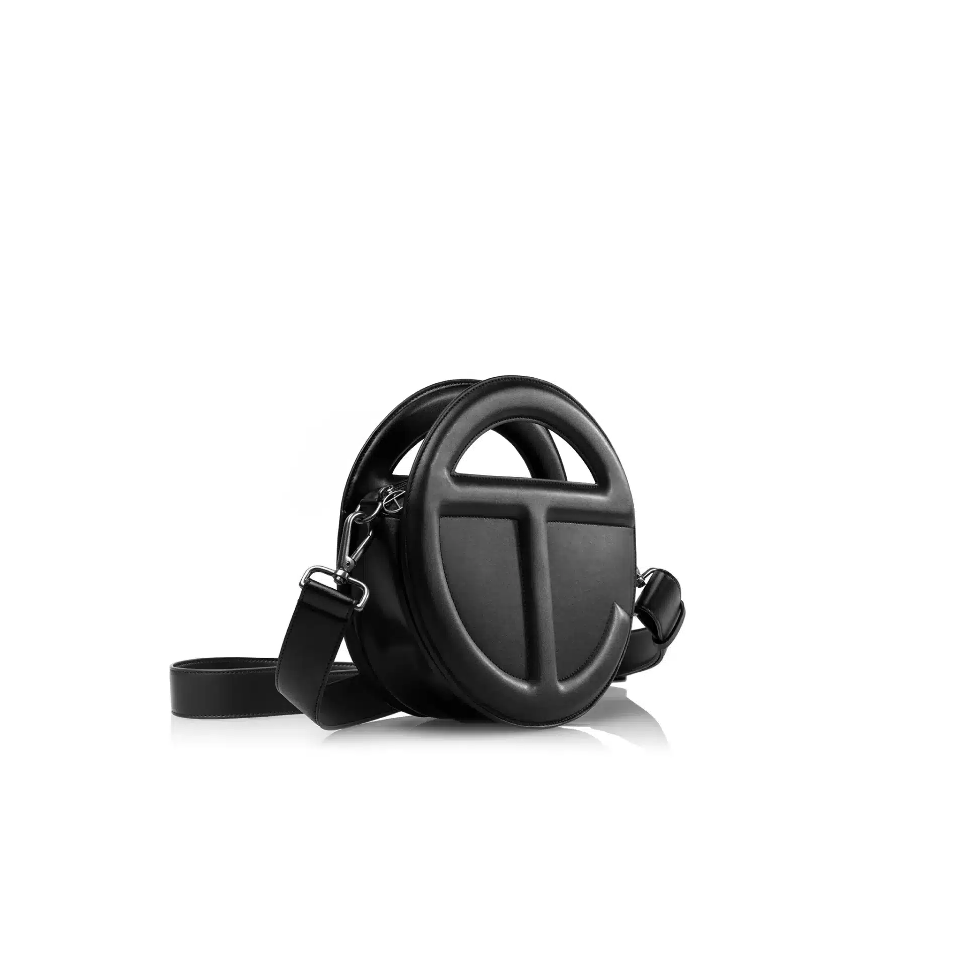 Sac à bandoulière luxe Round Circle cuir noir Telfar-influensse
