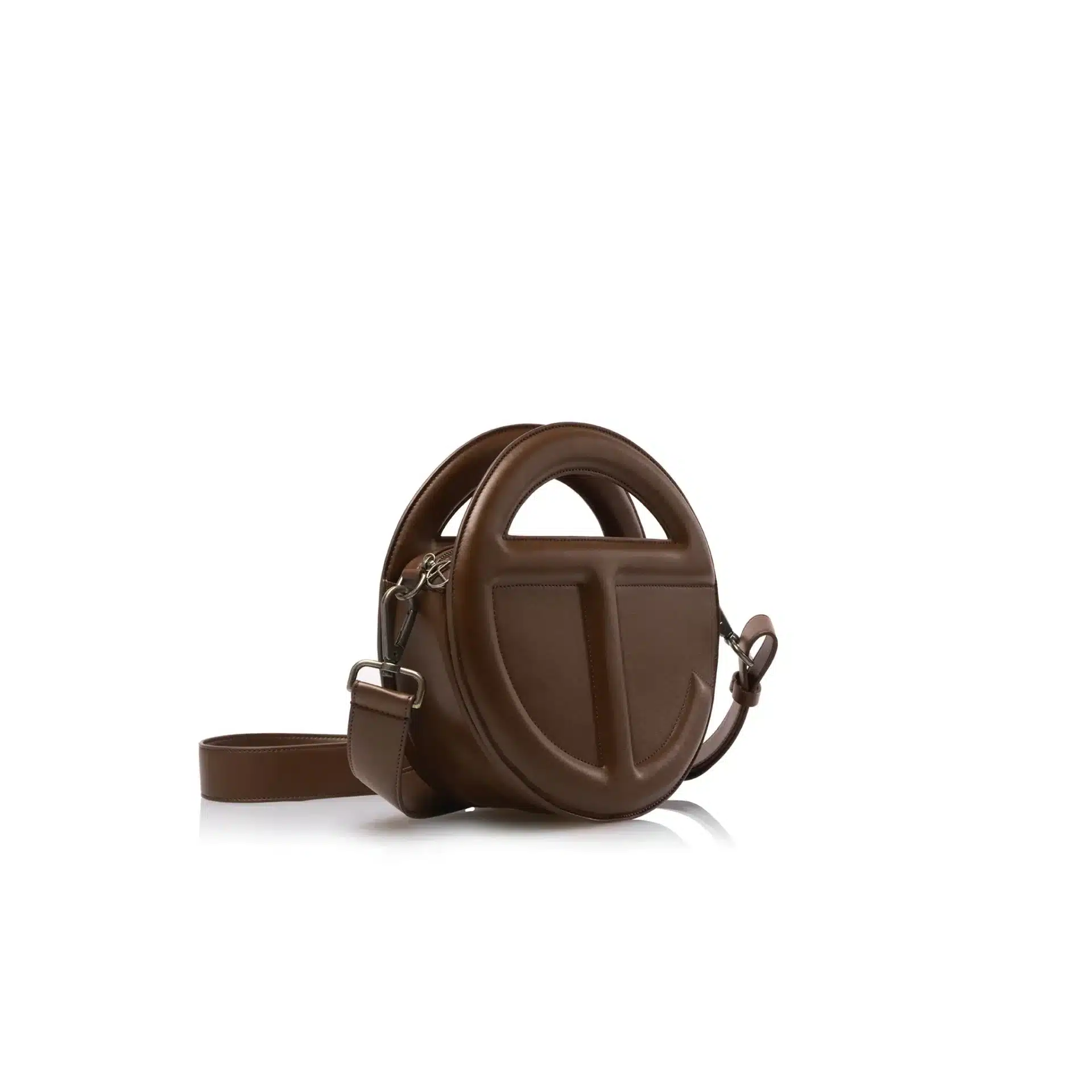 Sac à bandoulière luxe Round Circle cuir chocolat Telfar-influensse