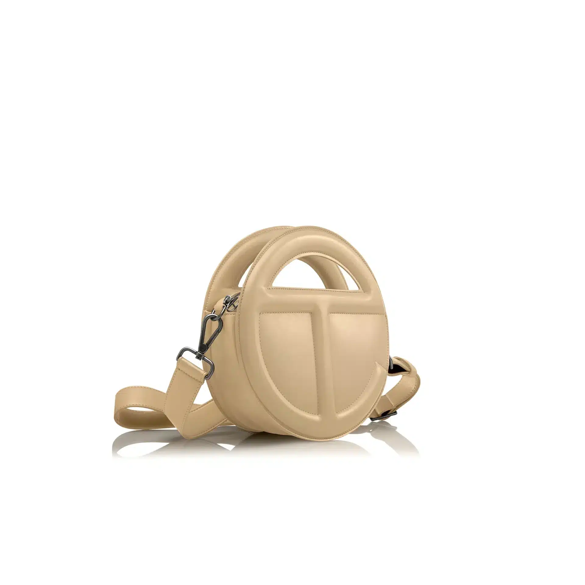 Sac à bandoulière luxe Round Circle cuir crème Telfar-influensse