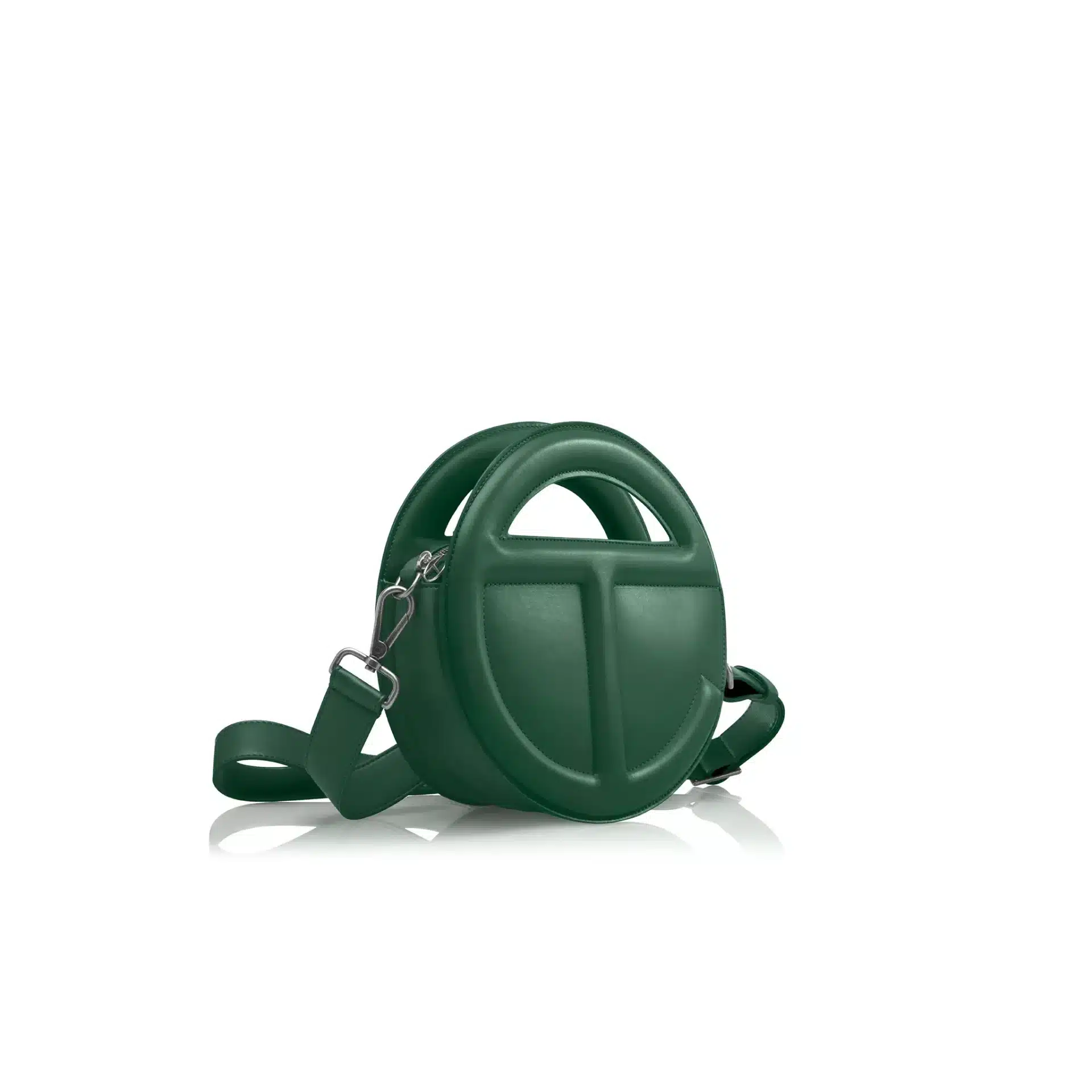 Sac à bandoulière luxe Round Circle cuir olive foncé Telfar-influensse