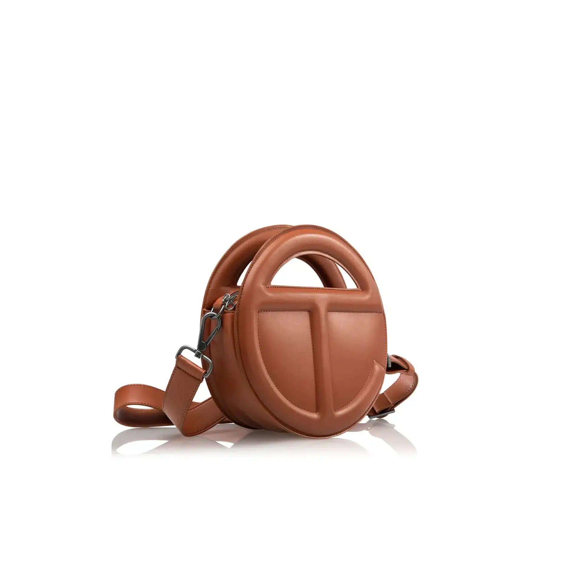Sac à bandoulière luxe Round Circle cuir tan Telfar-influensse