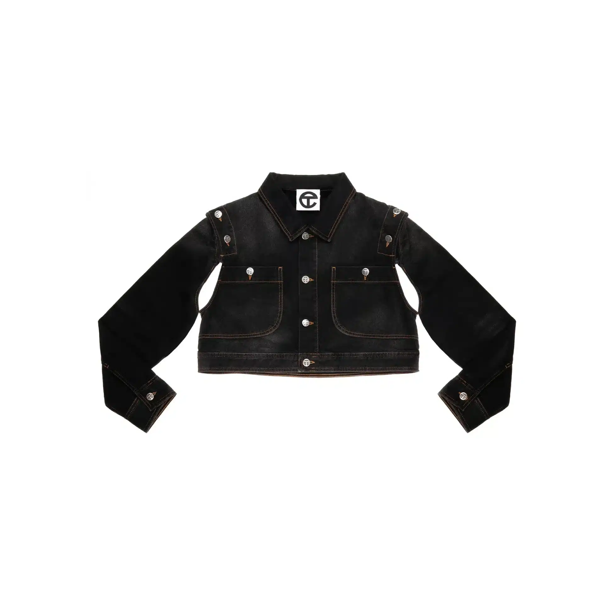 Veste en jean cropped amovible streetwear luxe denim noir Telfar-influensse