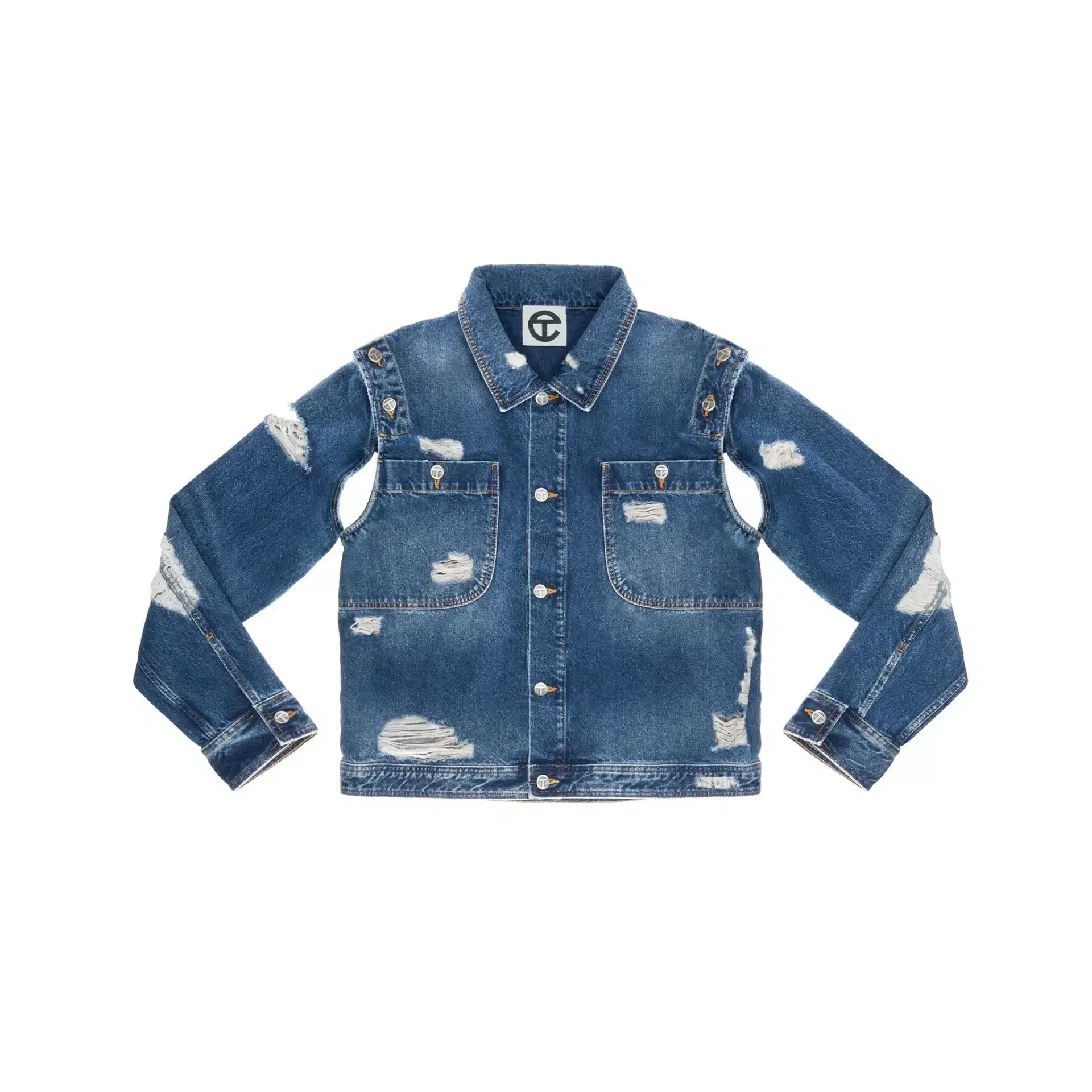 Veste jean amovible streetwear denim vieilli bleu Telfar-influensse