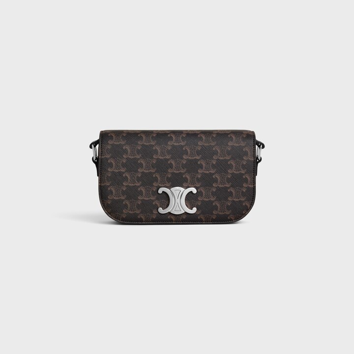 Sac à bandoulière petit Triomphe toile cuir noir Celine-influensse