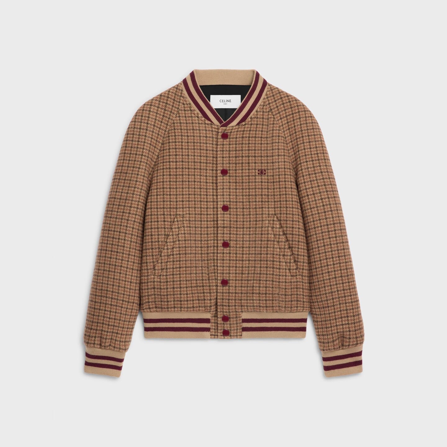 Blouson Teddy Triomphe laine pied de poule camel marron Celine-influensse