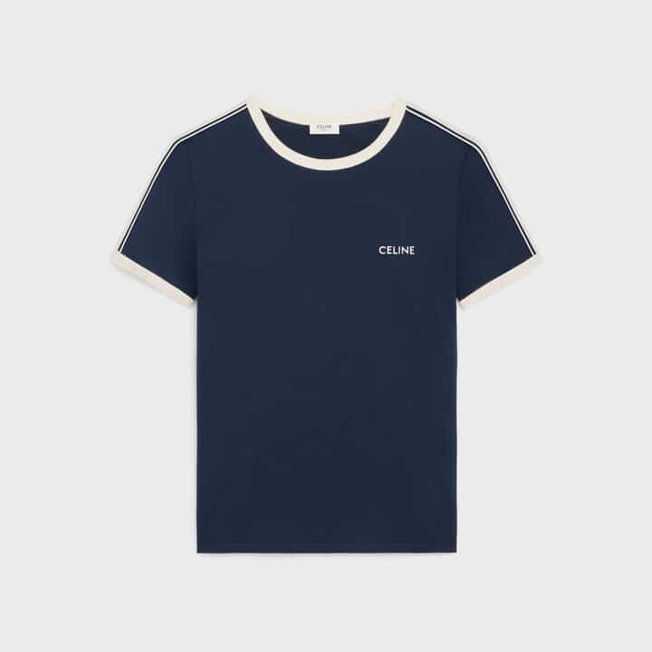 T-shirt Regular brodé jersey bleu marine crème Celine-influensse