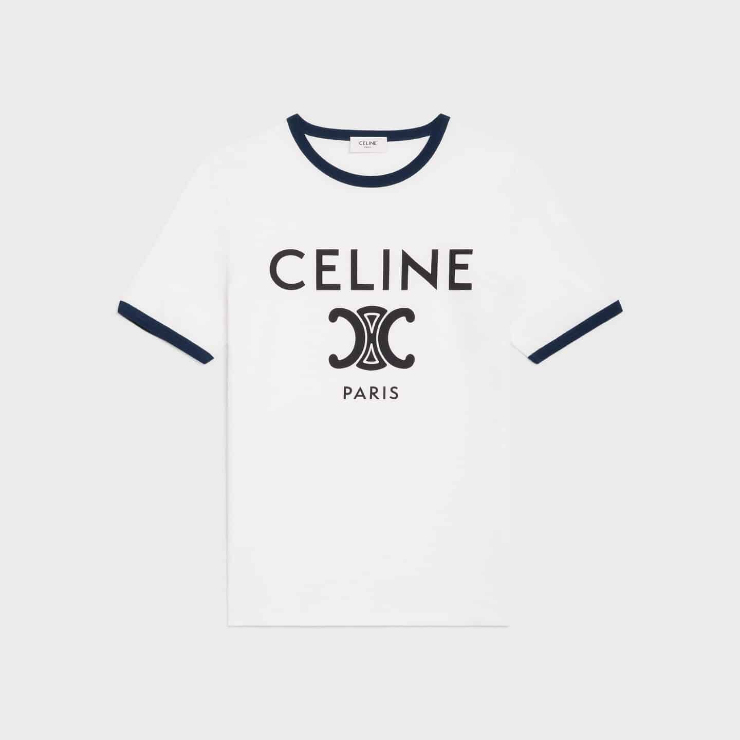 T-shirt Triomphe coton jersey blanc navy Celine Paris-influensse