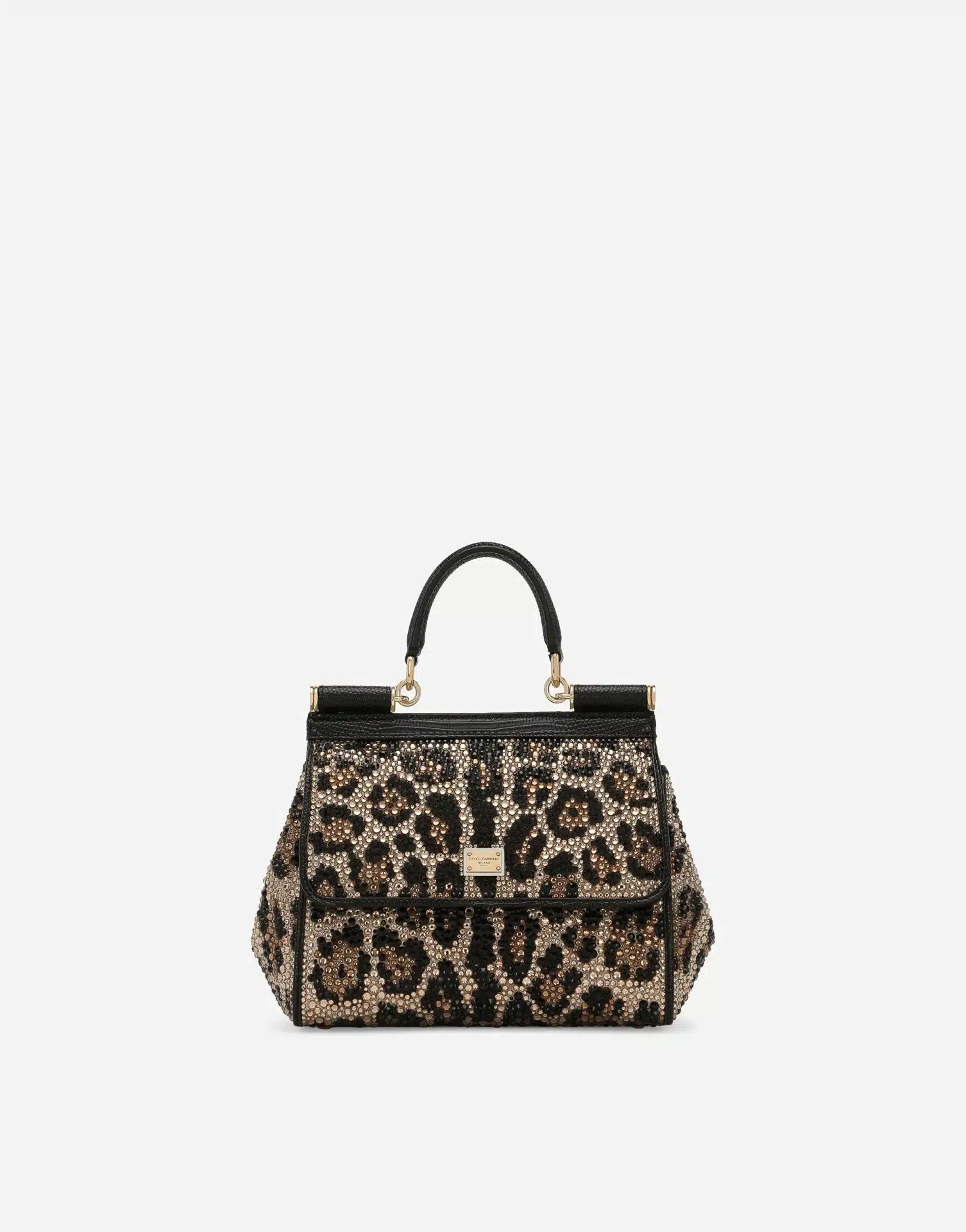 Sac à main Sicily moyen satin strass léopard Dolce & Gabbana-influensse