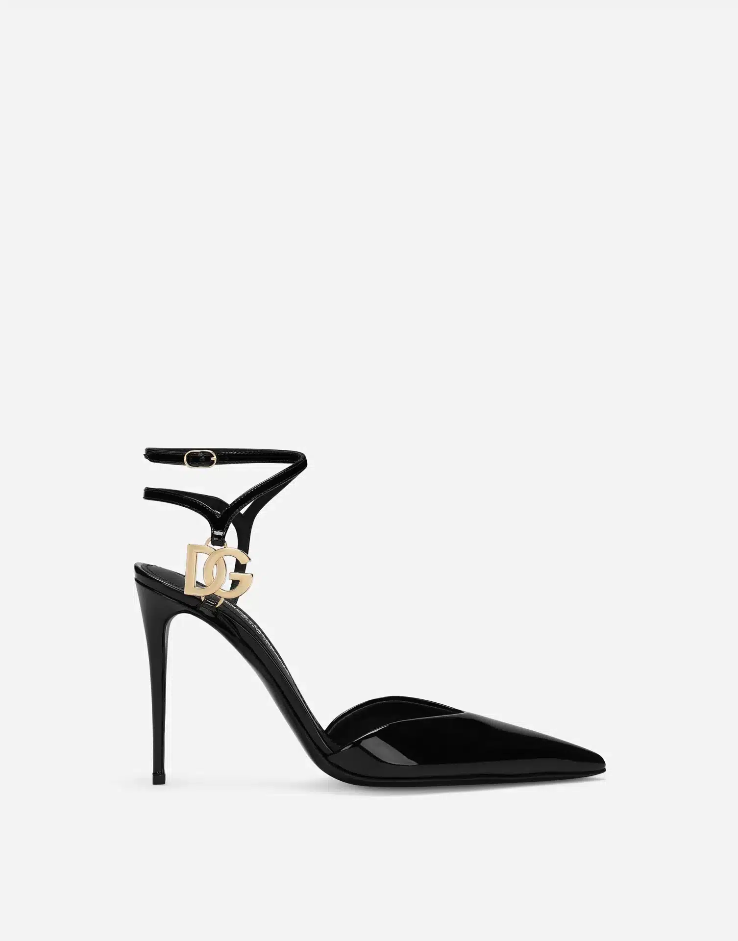 Escarpins bride arrière logo DG cuir verni noir Dolce&Gabbana-influensse