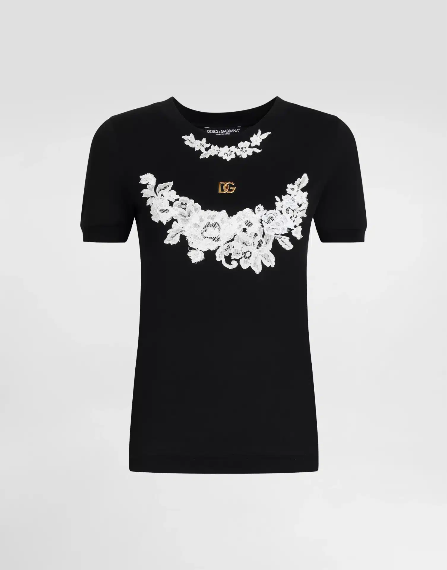 T-shirt luxe logo DG dentelles jersey noir Dolce&Gabbana-influensse