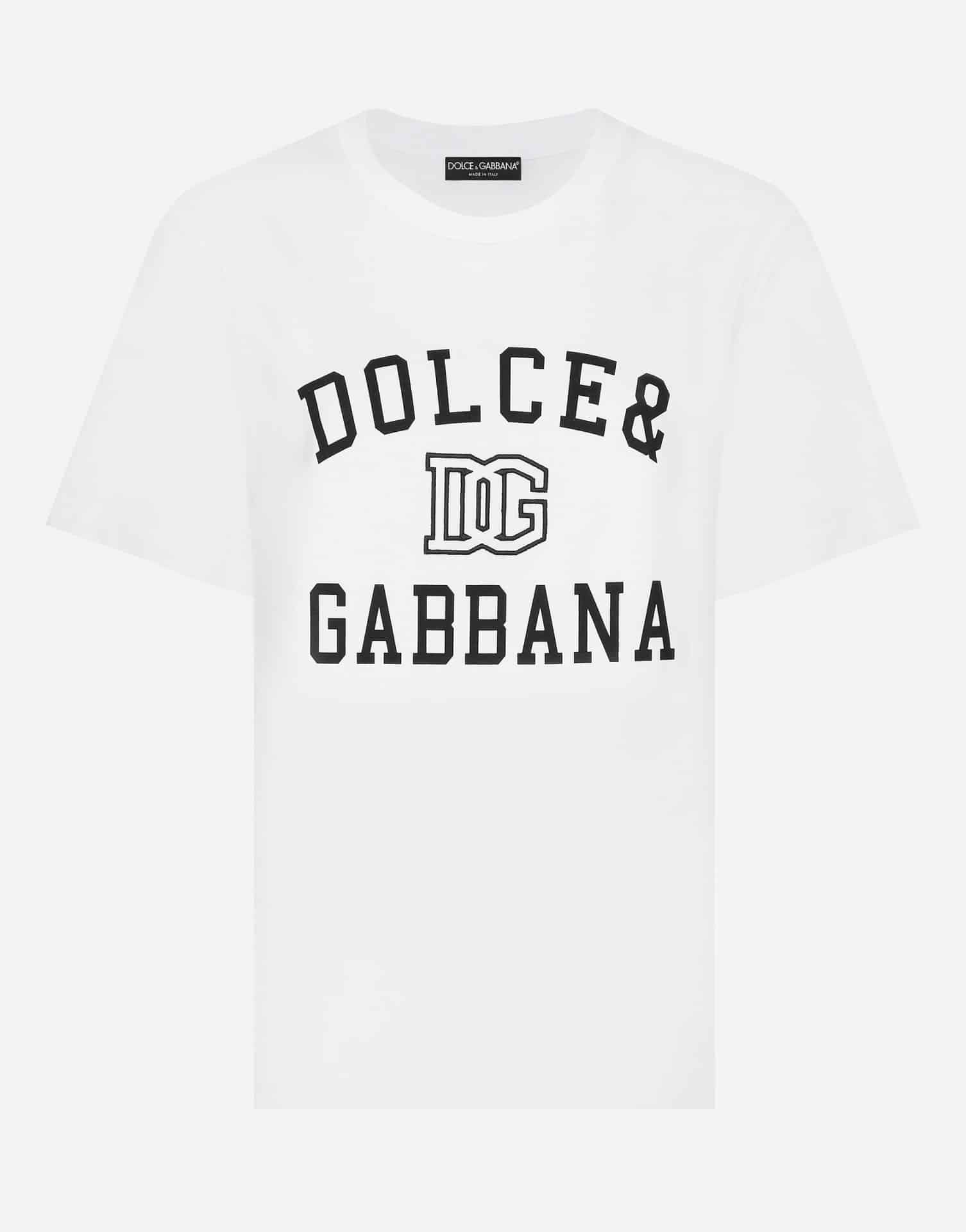 T-shirt luxe logo lettre brodé coton jersey blanc Dolce&Gabbana-influensse