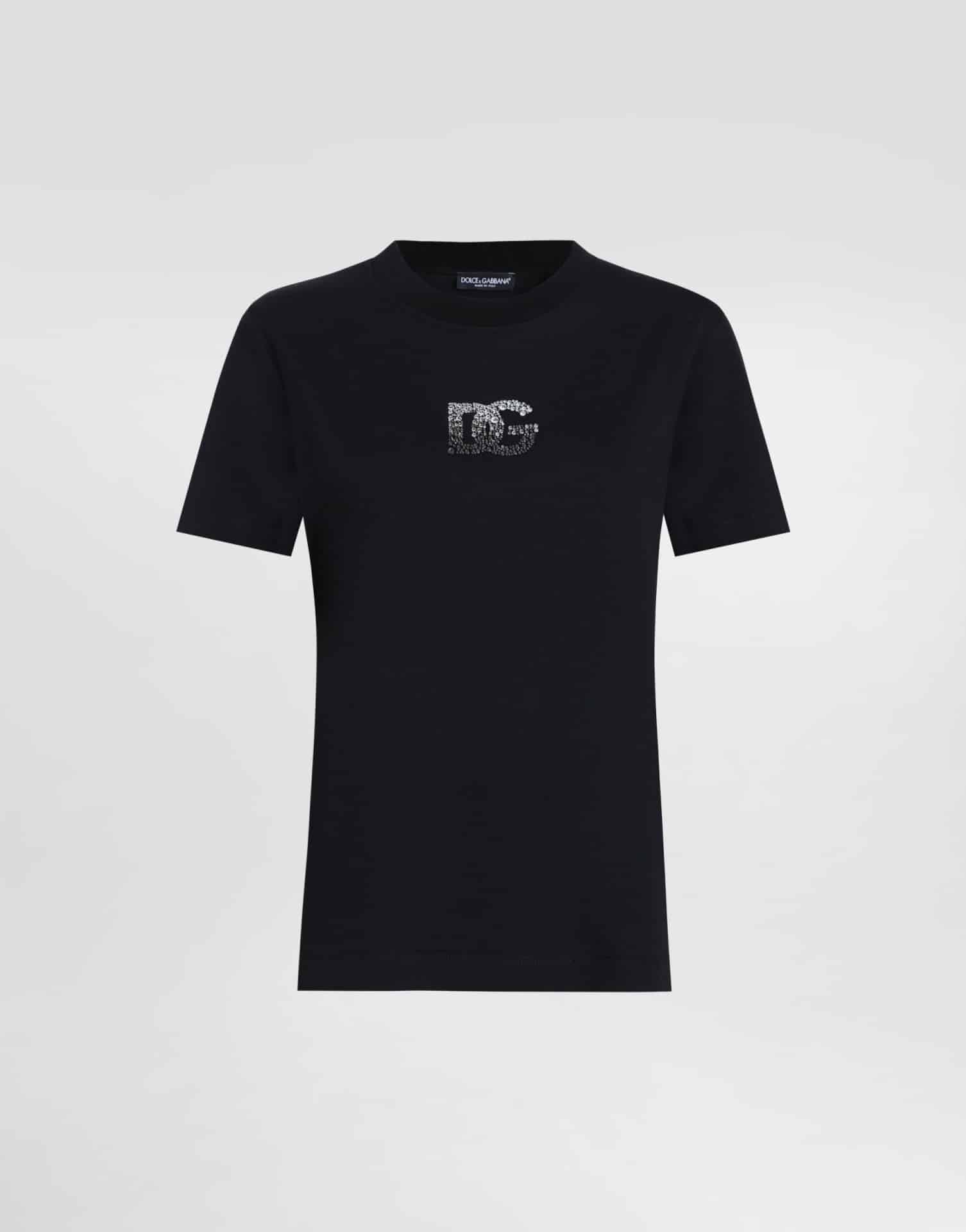 T-shirt luxe logo DG strass jersey noir Dolce&Gabbana -influensse