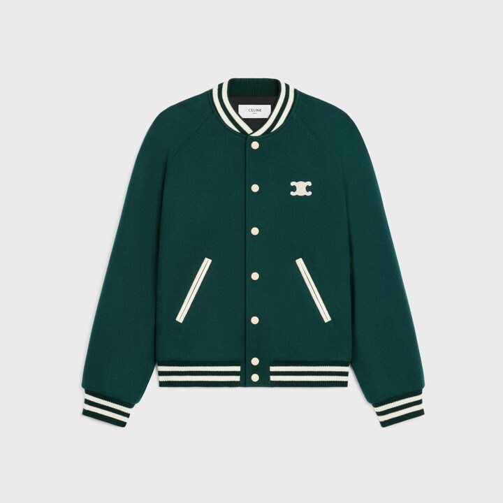 Blouson Teddy Triomphe patch laine armurée vert sapin Celine-influensse
