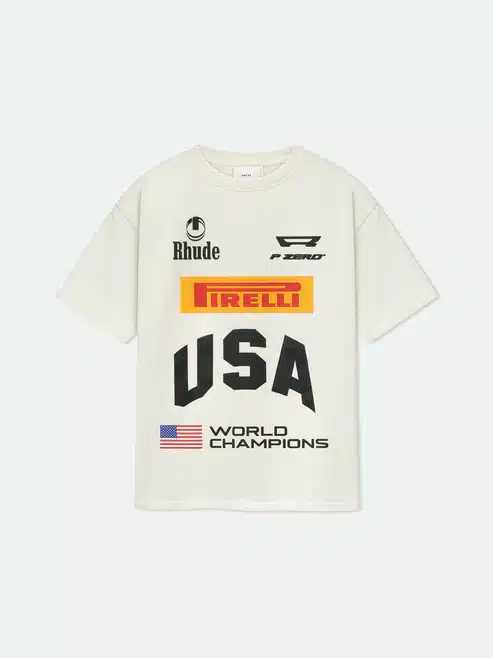 T-shirt Champions USA coton blanc Rhude x Pirelli-influensse