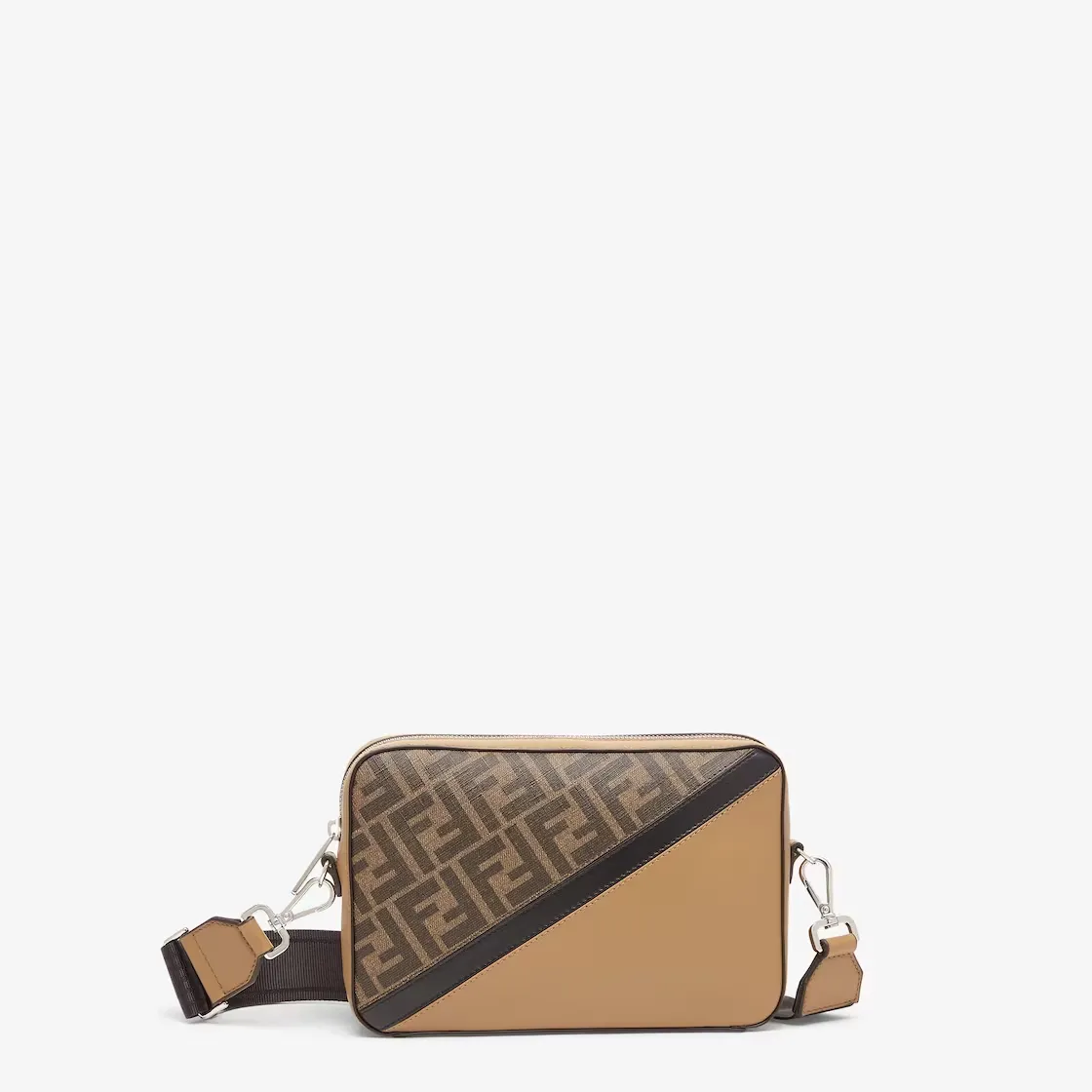 Sac à bandoulière Camera Diagonal tissu cuir beige marron Fendi-influensse