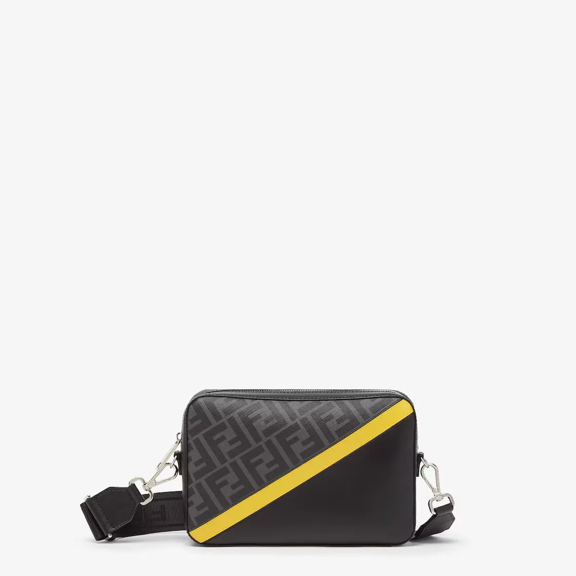 Sac à bandoulière Camera Diagonal tissu cuir gris noir Fendi-influensse