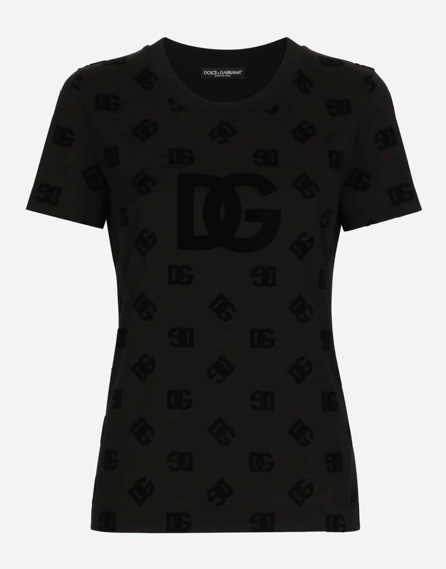 T-shirt luxe logo DG floqué jersey noir Dolce&Gabbana-influensse