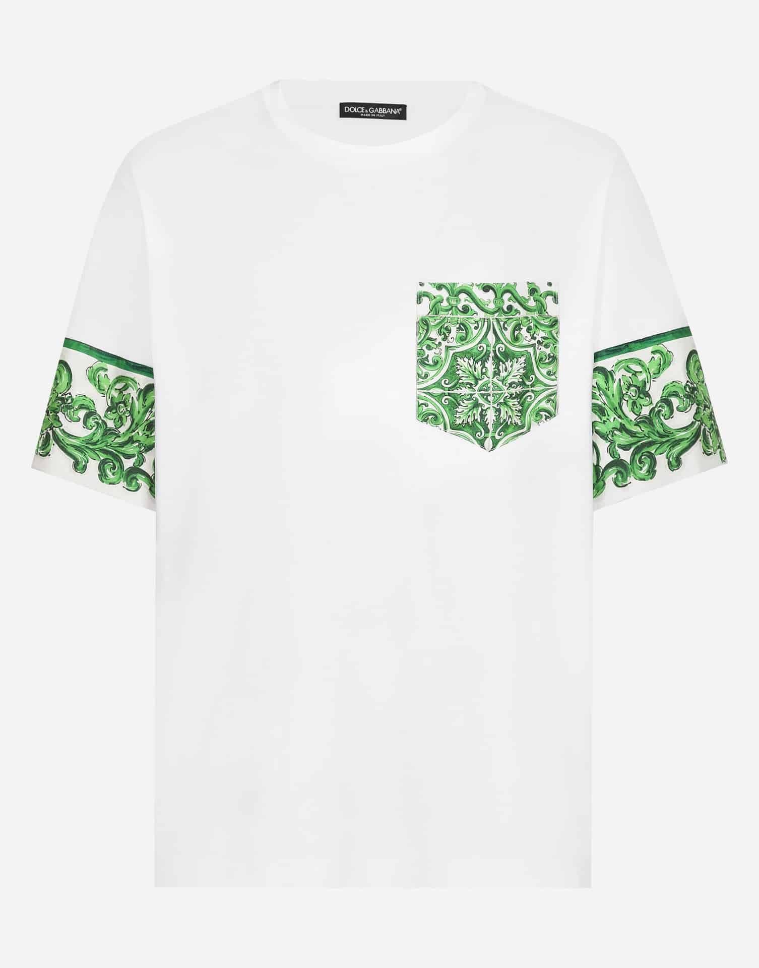 T-shirt poche Majolique coton vert blanc Dolce&Gabbana-influensse