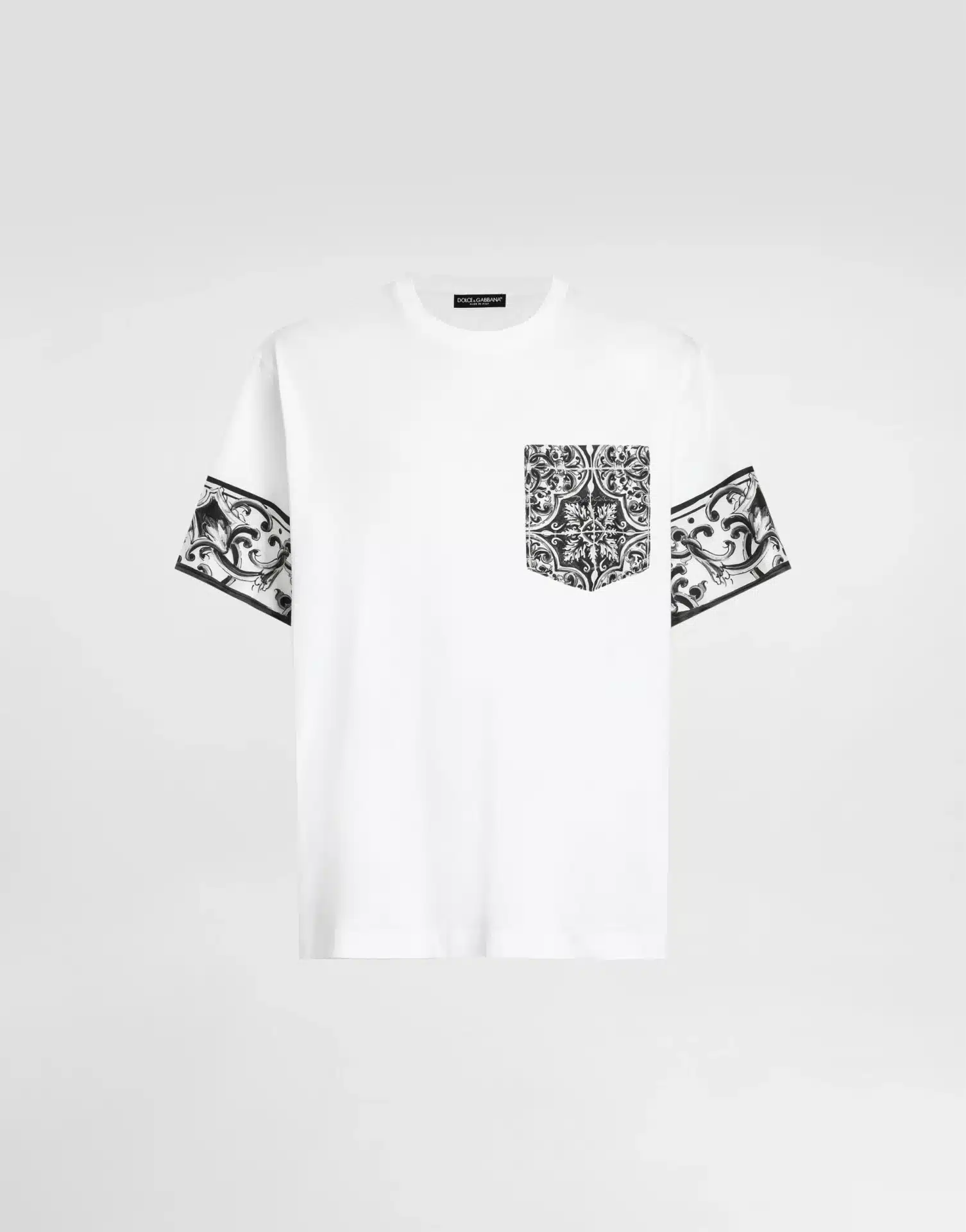 T-shirt poche Majolique coton blanc noir Dolce&Gabbana-influensse