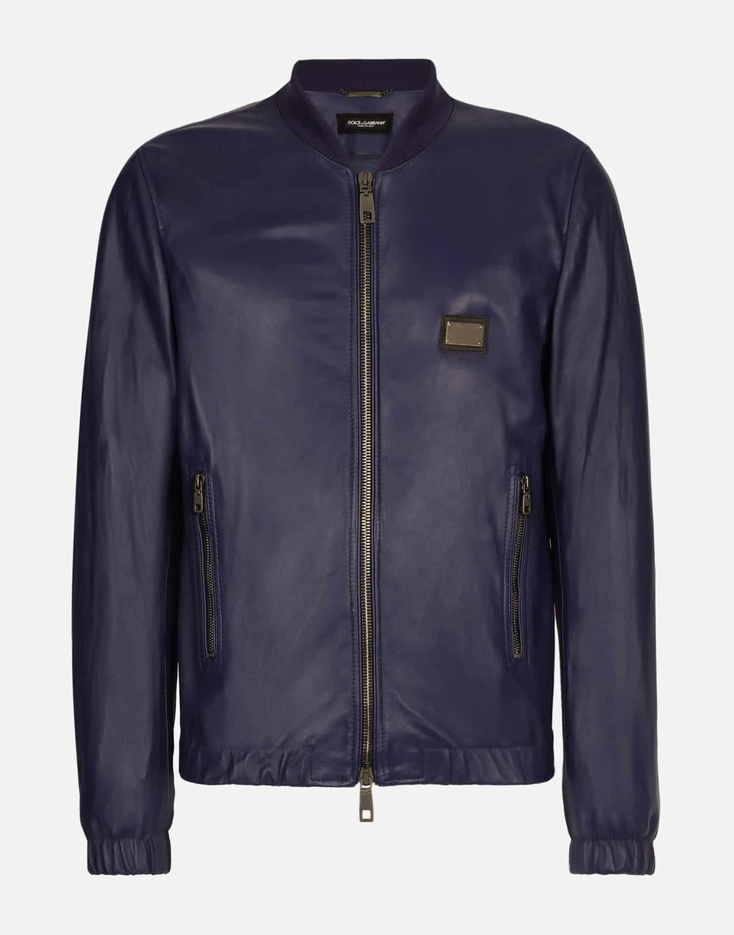 Veste cuir étiquette cuir bleu Dolce&Gabbana-influensse