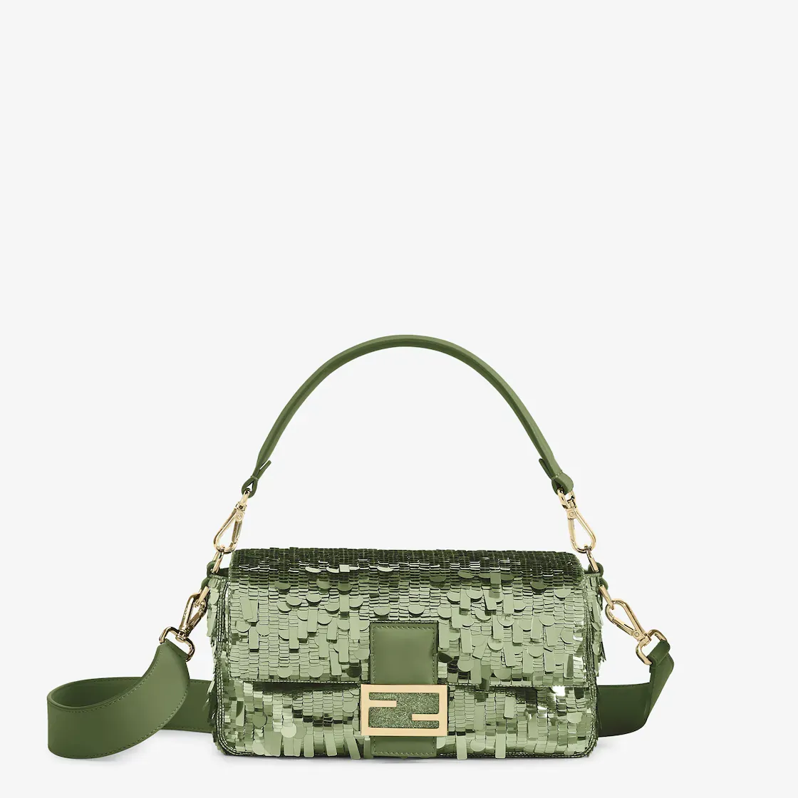 Sac Baguette moyen Sequins cristaux vert Fendi-influensse