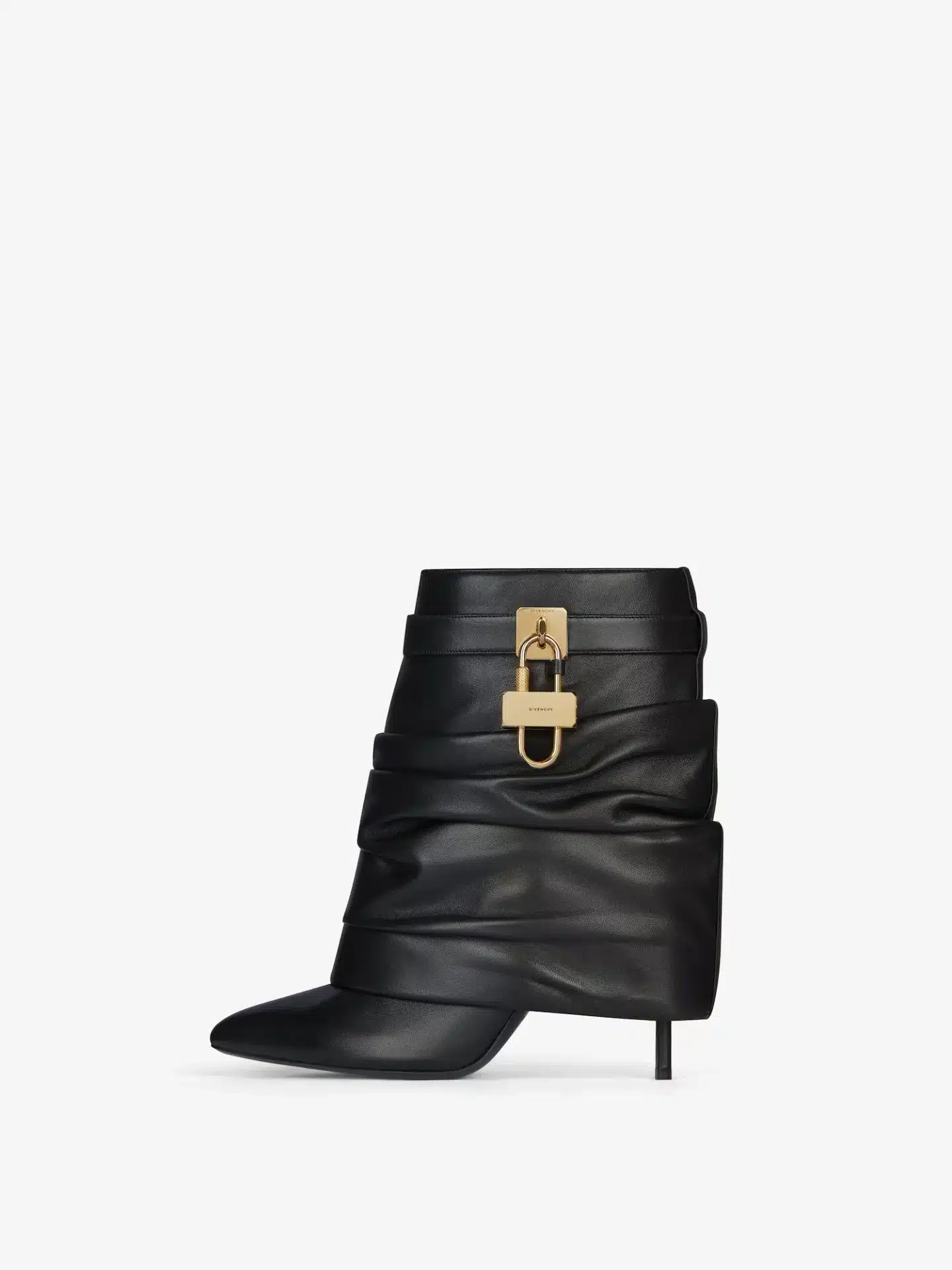 Bottines Shark Lock Stiletto cuir nappa noir Givenchy-influensse