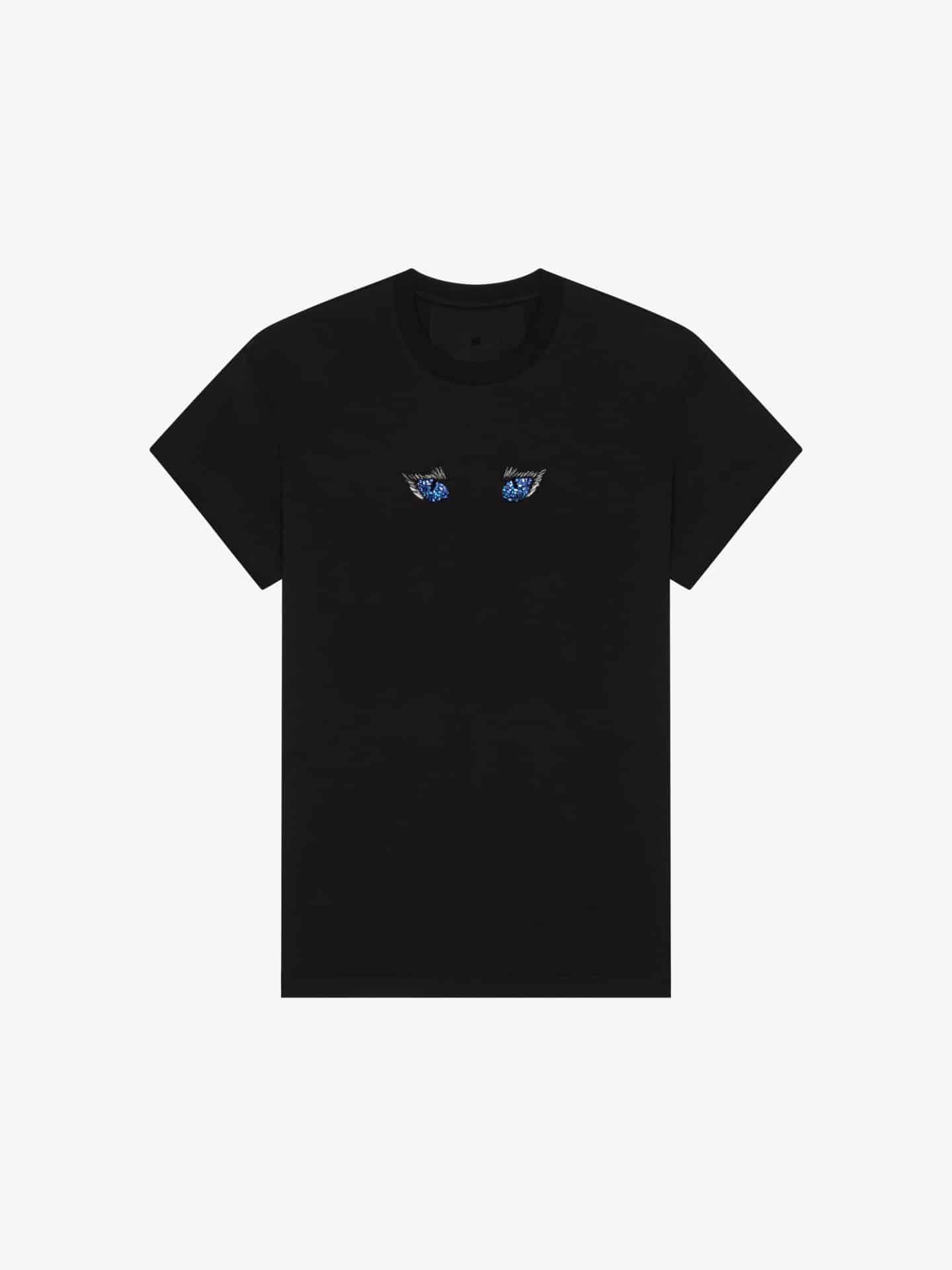 T-shirt Yeux de chat cristaux coton noir Givenchy-influensse